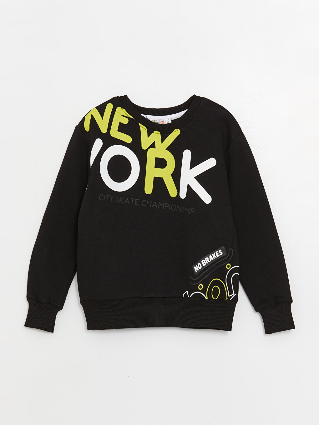 Siyah Bisiklet Yaka Baskılı Uzun Kollu Erkek Çocuk Sweatshirt ve Eşofman Alt 2'li Takım-1