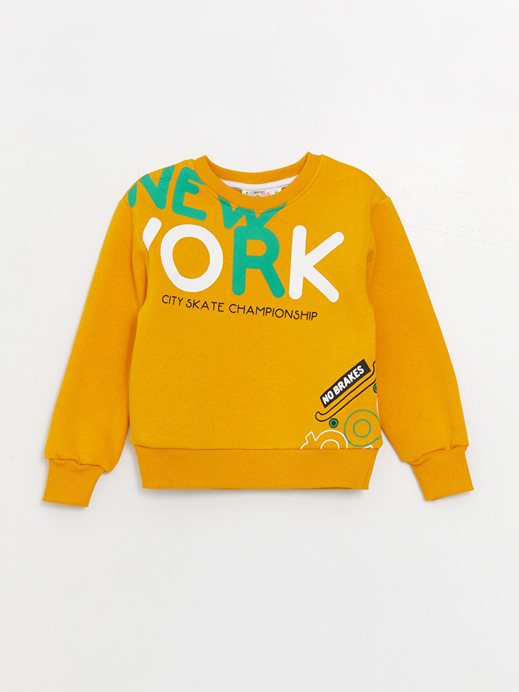 Sarı Bisiklet Yaka Baskılı Uzun Kollu Erkek Çocuk Sweatshirt ve Eşofman Alt 2'li Takım-1