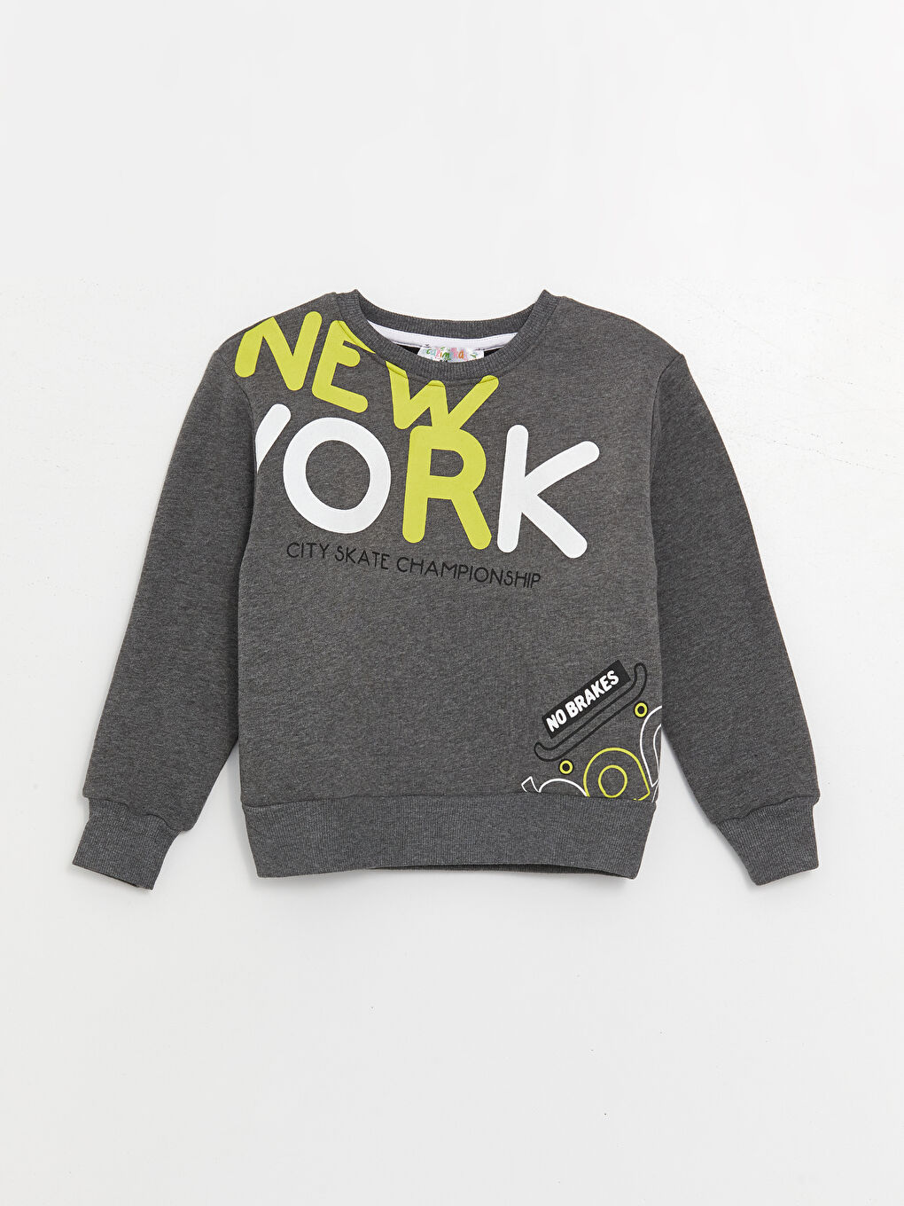 Antrasit Bisiklet Yaka Baskılı Uzun Kollu Erkek Çocuk Sweatshirt ve Eşofman Alt 2'li Takım-1