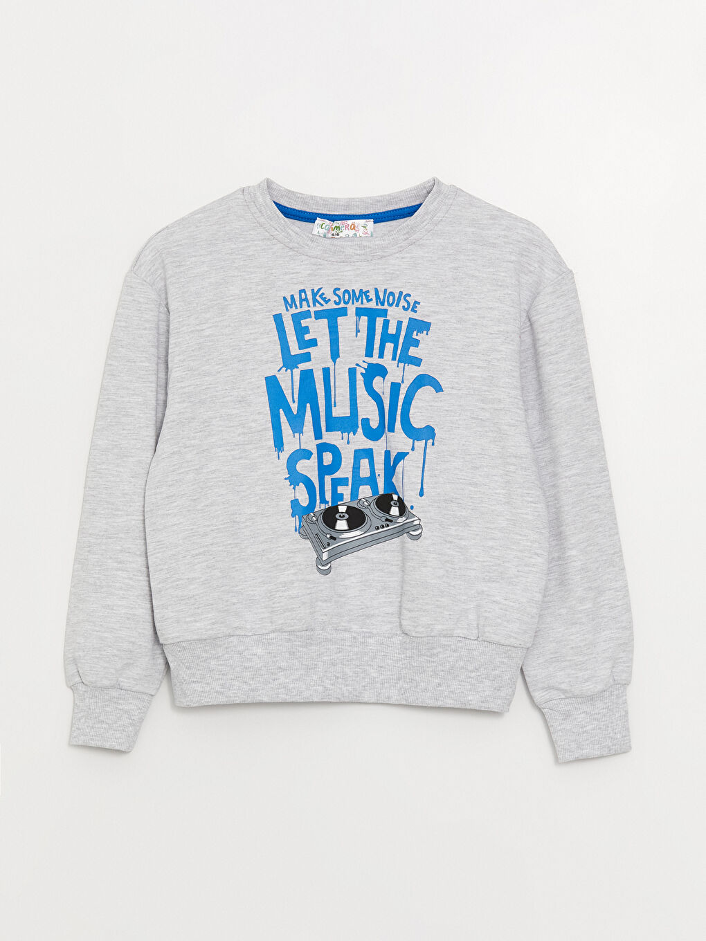 Gri Bisiklet Yaka Baskılı Uzun Kollu Erkek Çocuk Sweatshirt ve Eşofman Alt 2'li Takım-1