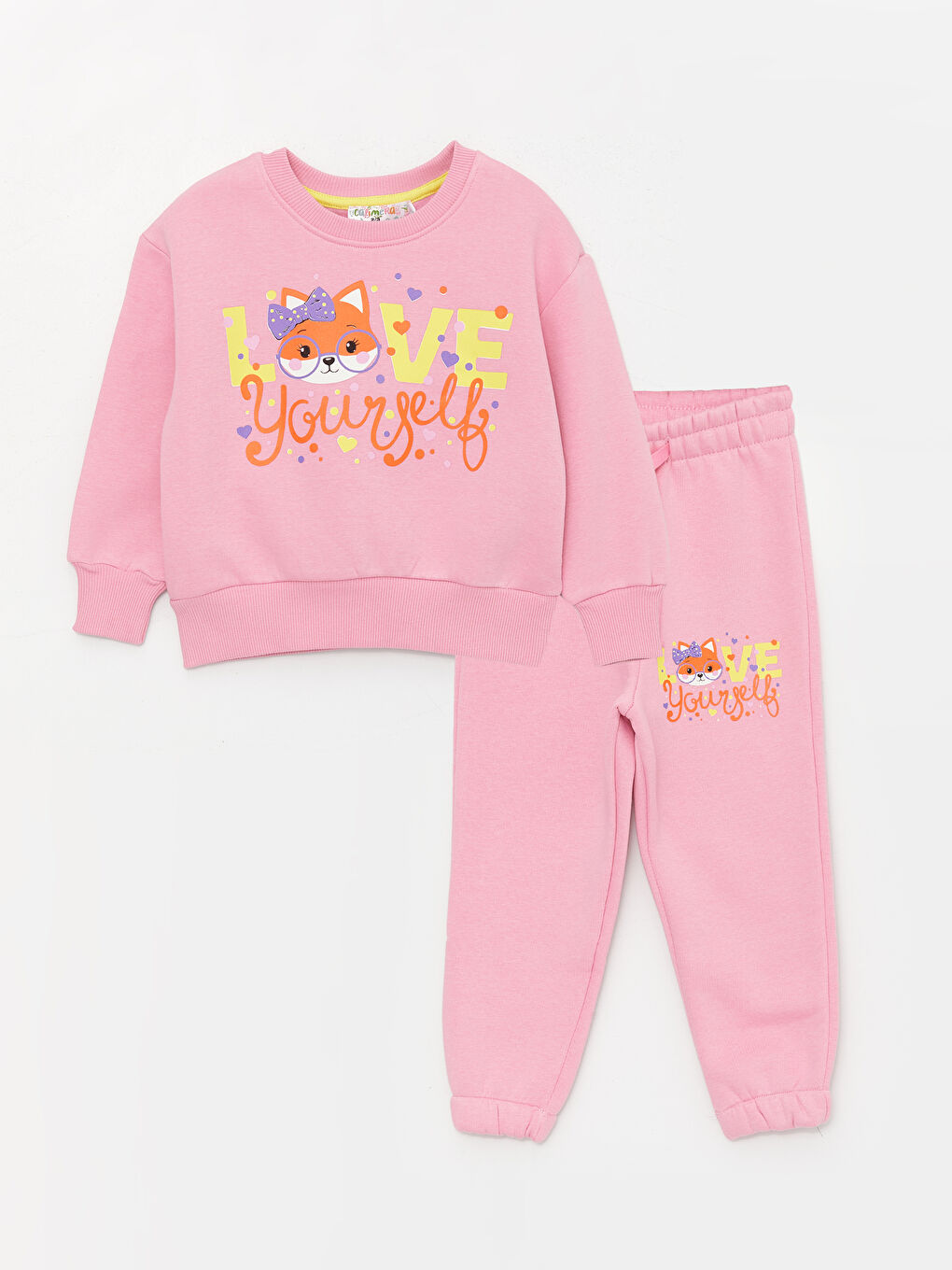 Calimera Kids Pembe Bisiklet Yaka Uzun Kollu Kız Bebek Sweatshirt ve Eşofman Alt 2'li Takım