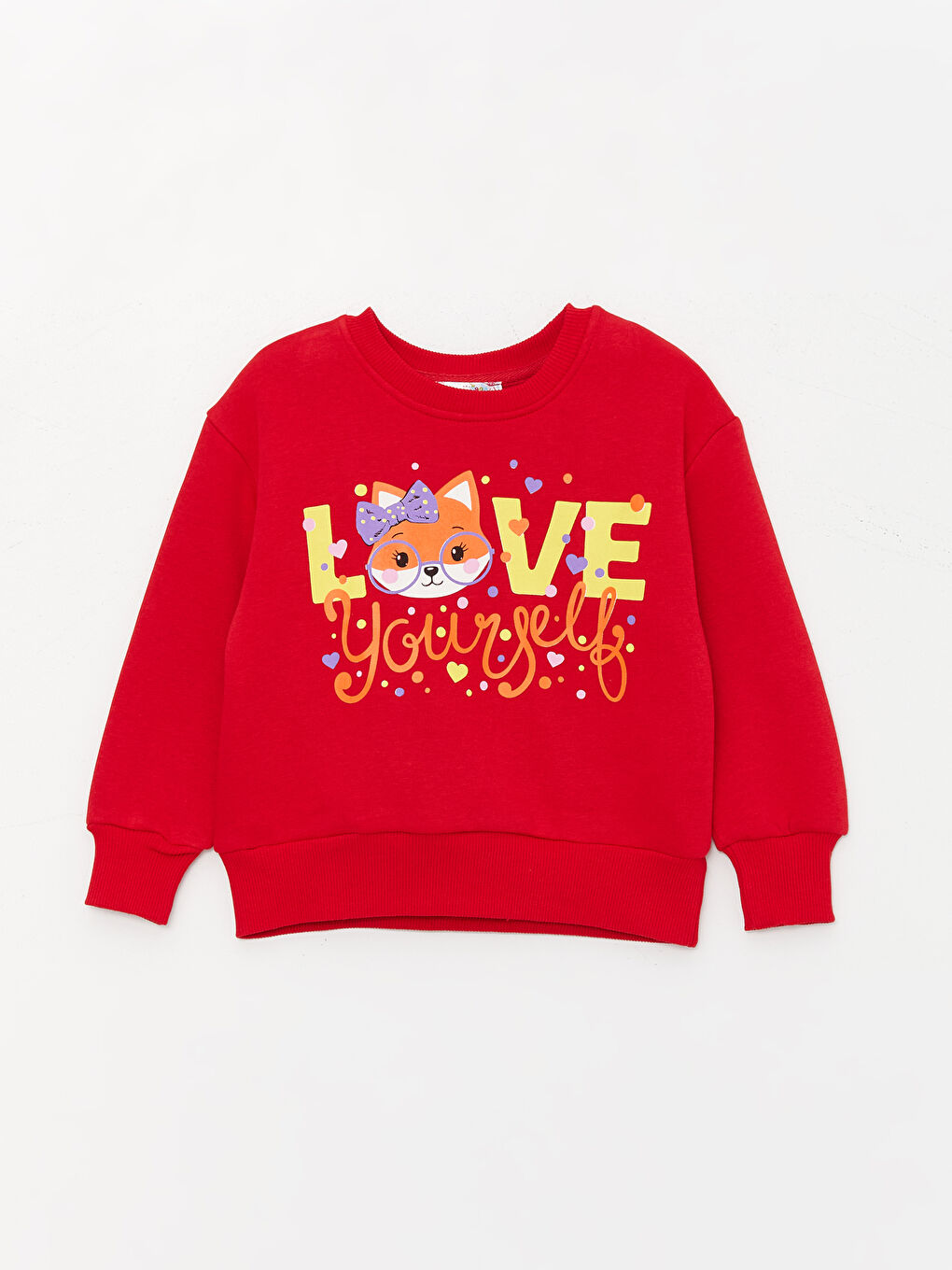 Kırmızı Bisiklet Yaka Uzun Kollu Kız Bebek Sweatshirt ve Eşofman Alt 2'li Takım-1