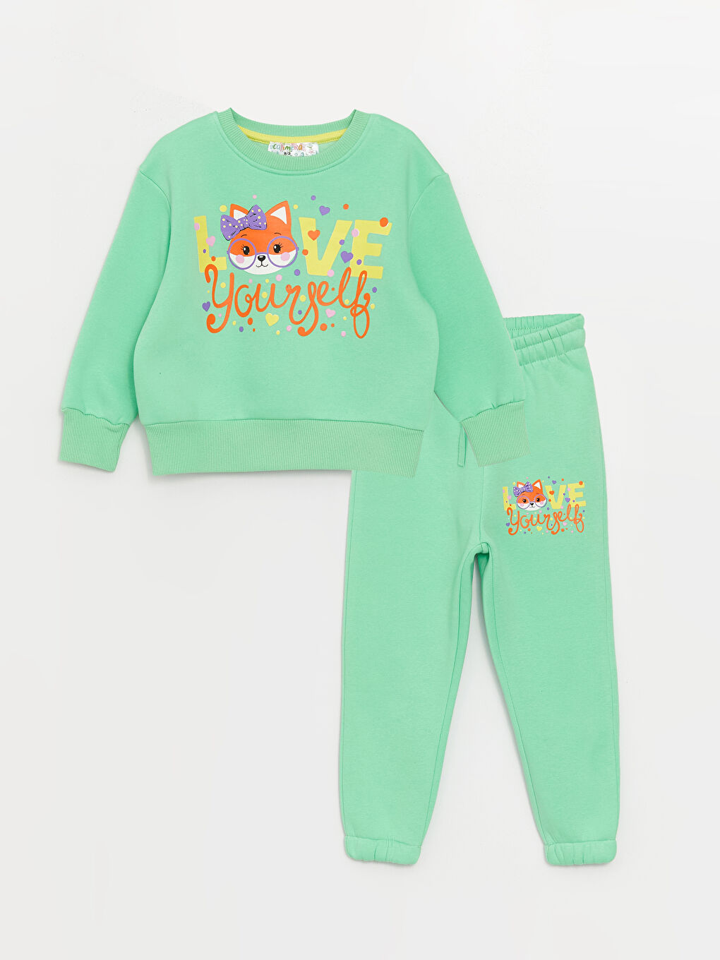 Calimera Kids Yeşil Bisiklet Yaka Uzun Kollu Kız Bebek Sweatshirt ve Eşofman Alt 2'li Takım