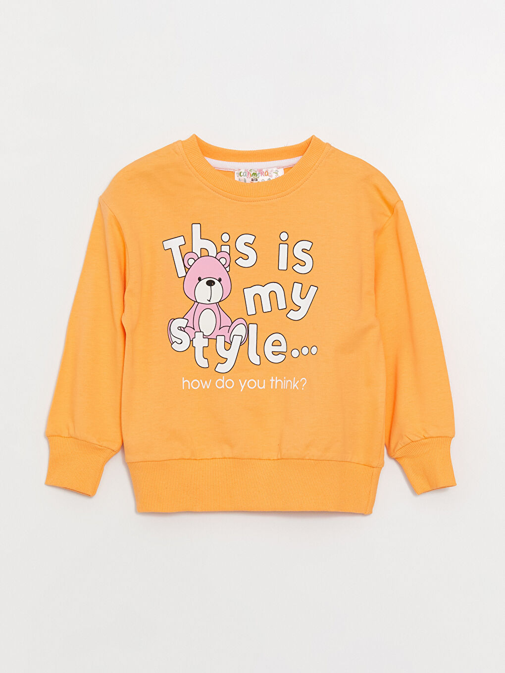 Turuncu Bisiklet Yaka Uzun Kollu Baskılı Kız Bebek Sweatshirt ve Eşofman Alt 2'li Takım-1