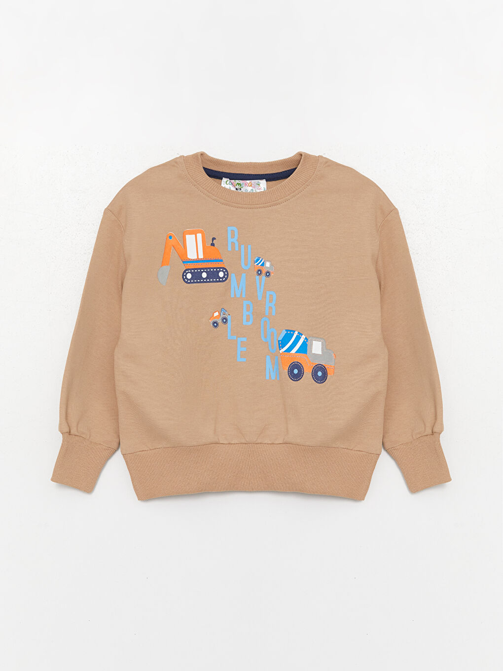 Kahverengi Bisiklet Yaka Uzun Kollu Baskılı Erkek Bebek Sweatshirt ve Eşofman Alt 2'li Takım-1