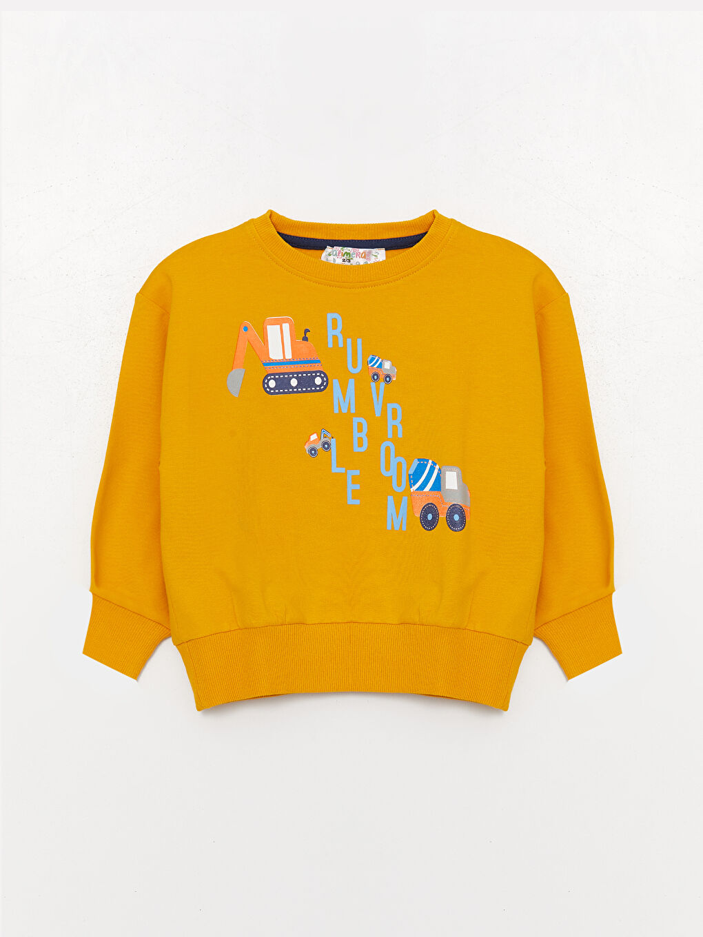 Sarı Bisiklet Yaka Uzun Kollu Baskılı Erkek Bebek Sweatshirt ve Eşofman Alt 2'li Takım-1