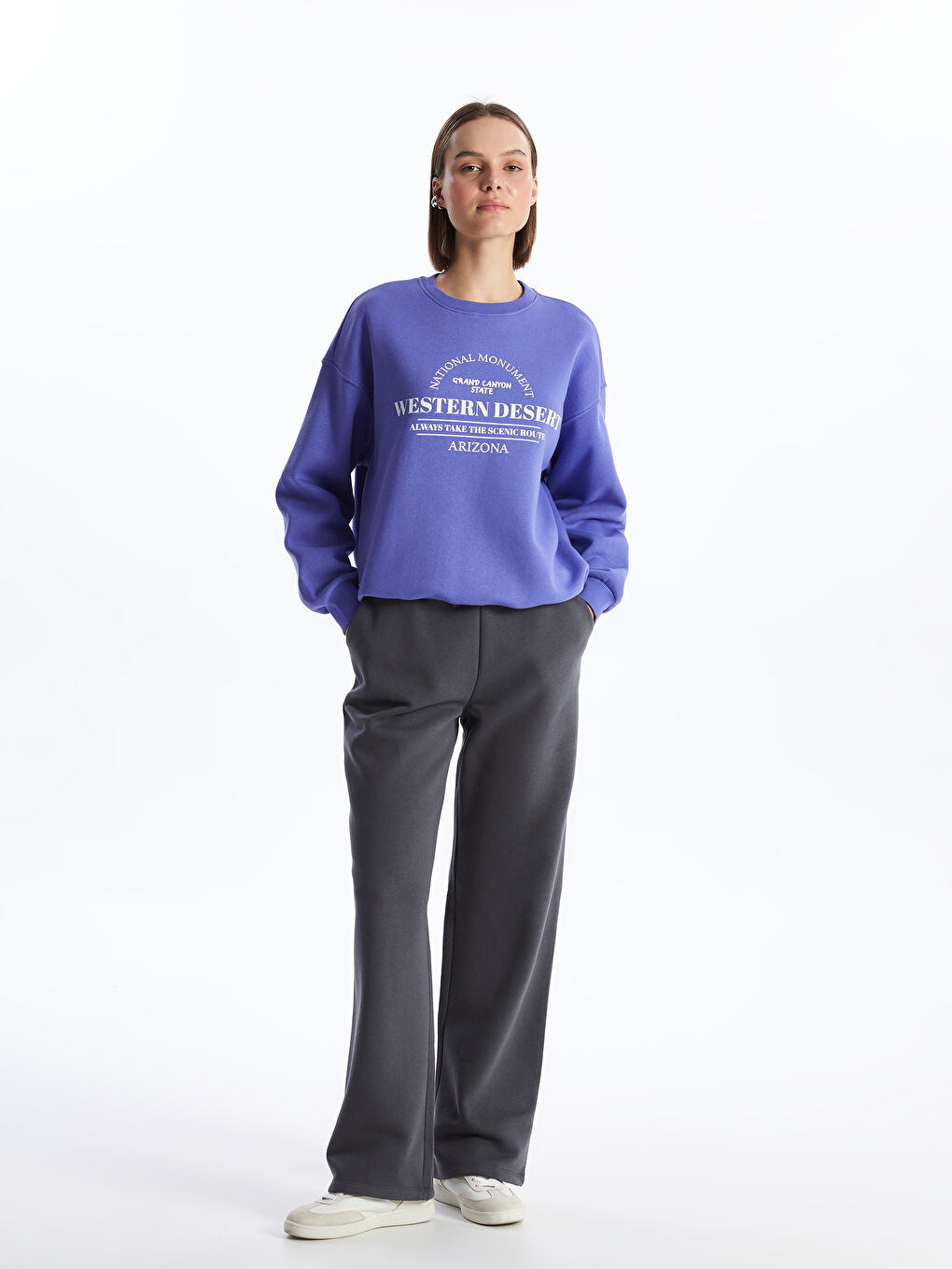 Crew Neck Printed Long Sleeve Oversize Women's Sweatshirt-2