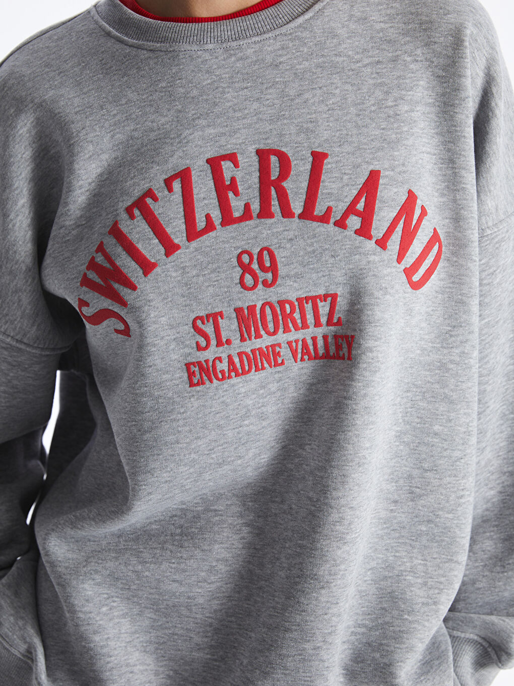 Bisiklet Yaka Baskılı Uzun Kollu Oversize Kadın Sweatshirt-3