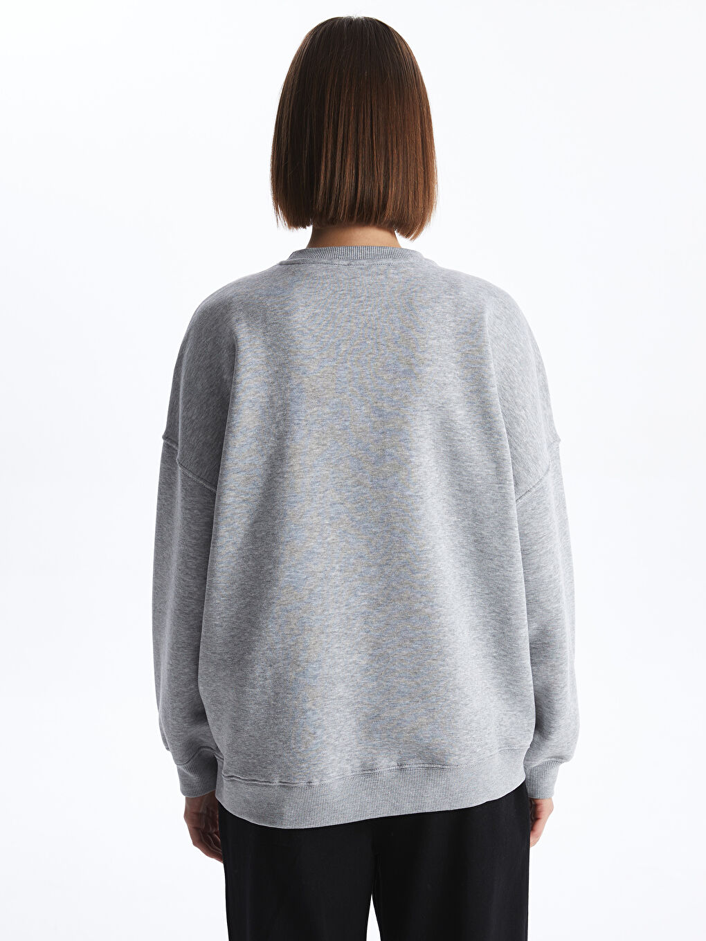 Bisiklet Yaka Baskılı Uzun Kollu Oversize Kadın Sweatshirt-4