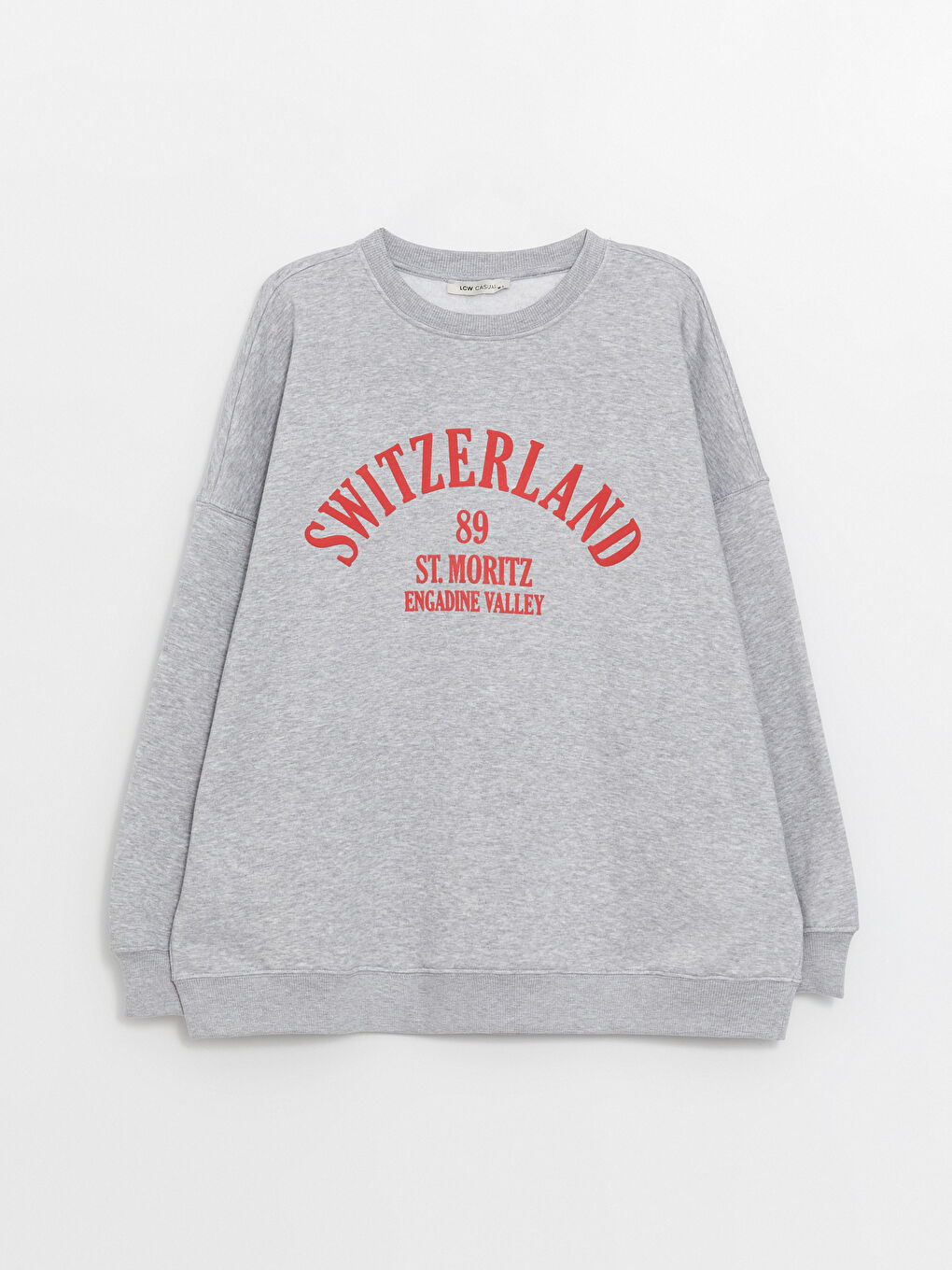 Bisiklet Yaka Baskılı Uzun Kollu Oversize Kadın Sweatshirt-5