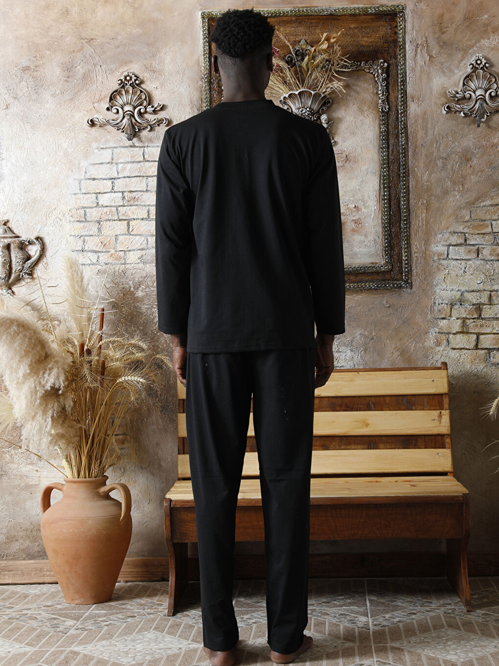 Siyah Standart Kalıp Erkek Pijama Takımı-1