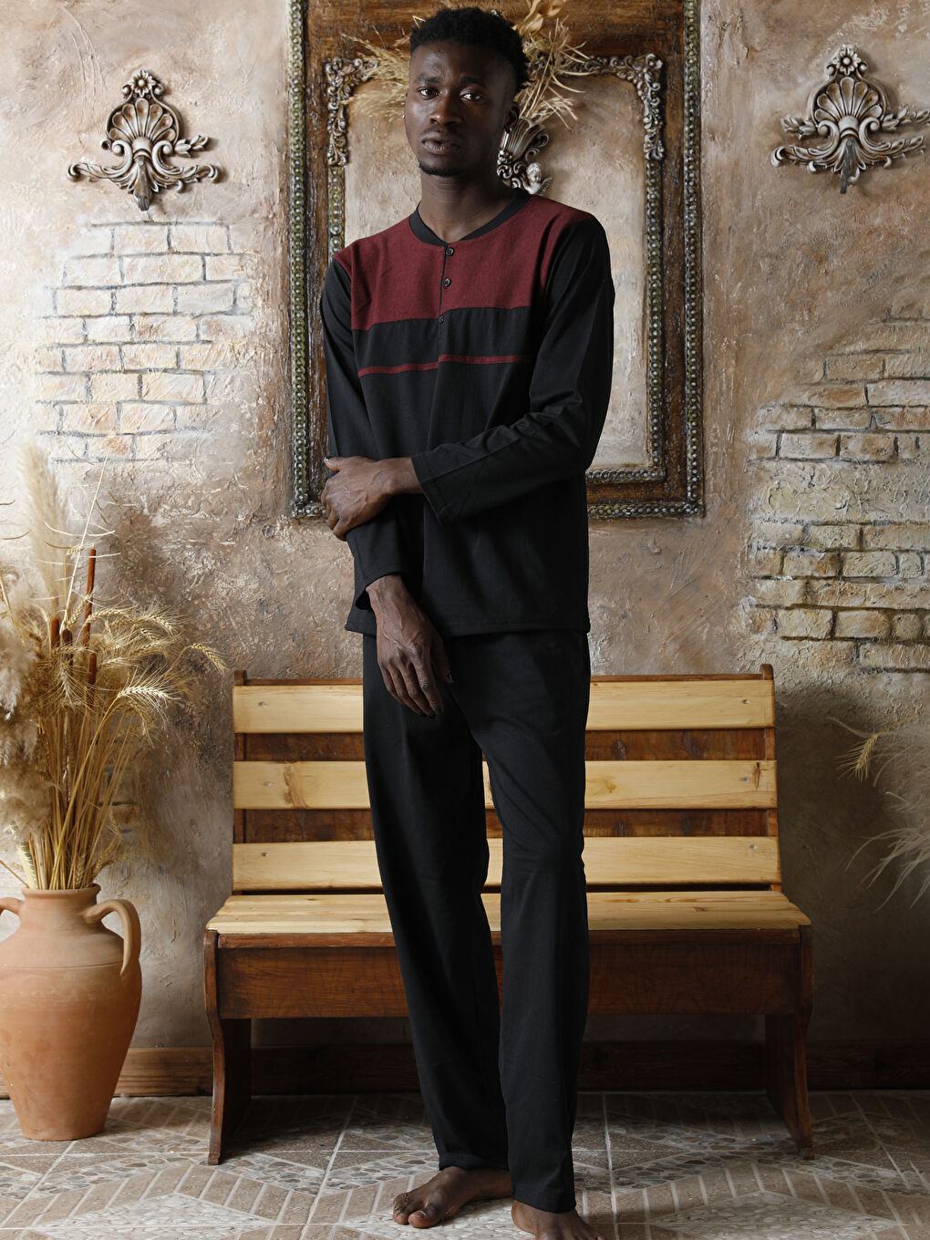 Siyah Standart Kalıp Erkek Pijama Takımı-2