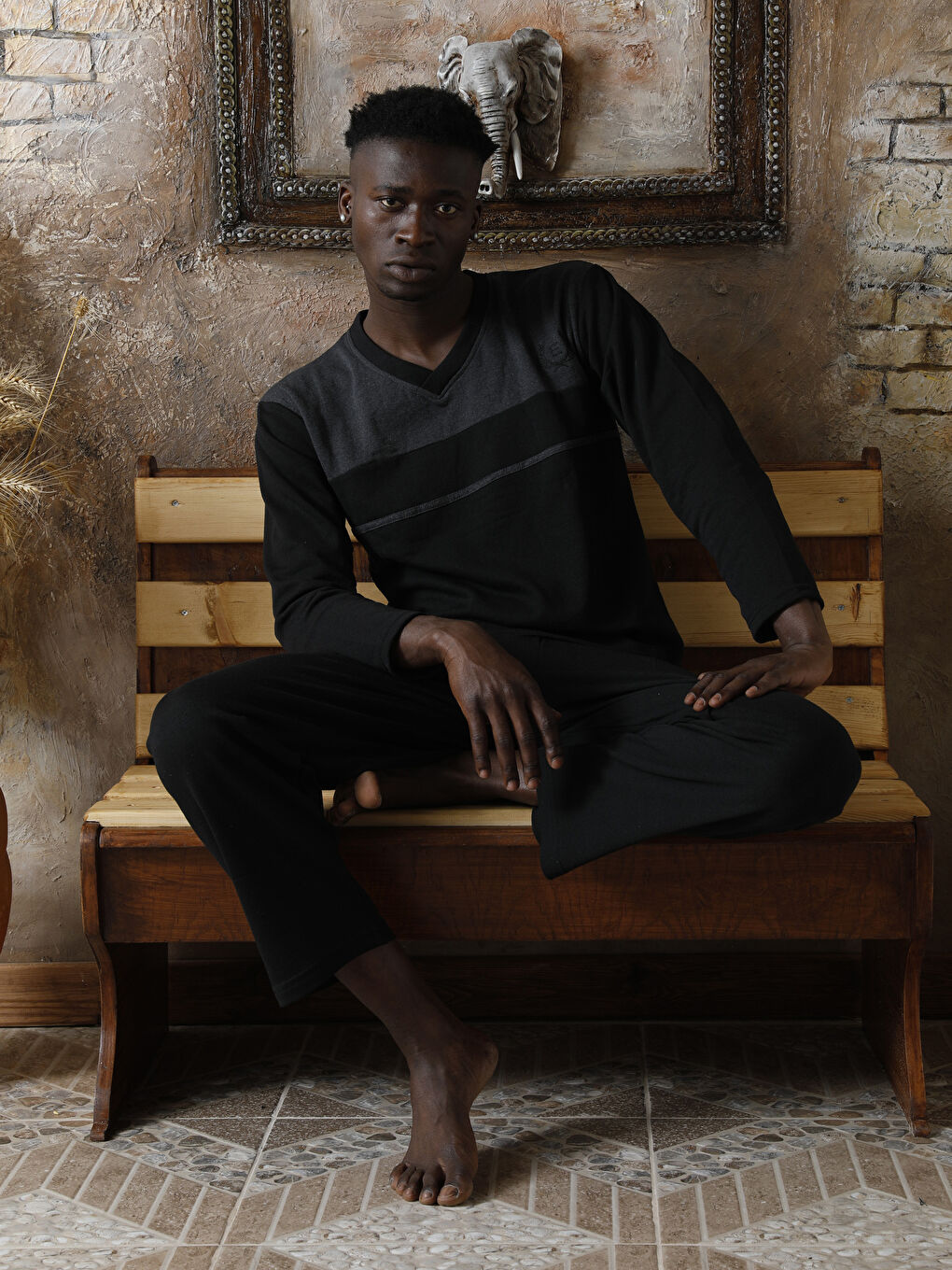 Siyah Standart Kalıp Erkek Pijama Takımı