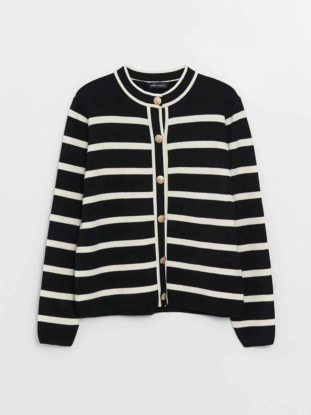 Siyah Bisiklet Yaka Çizgili Kadın Triko Hırka-5