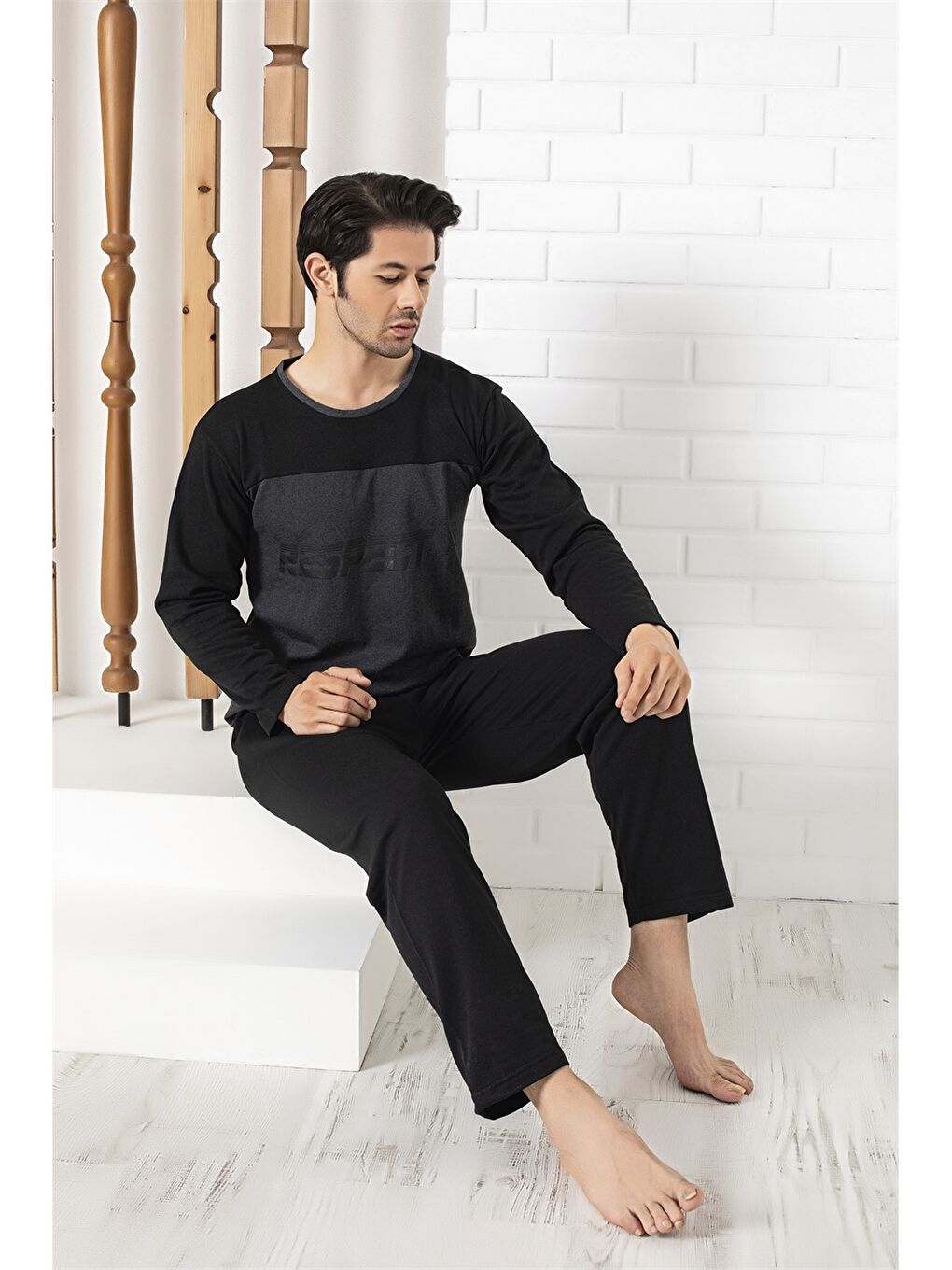Siyah Standart Kalıp Erkek Pijama Takımı