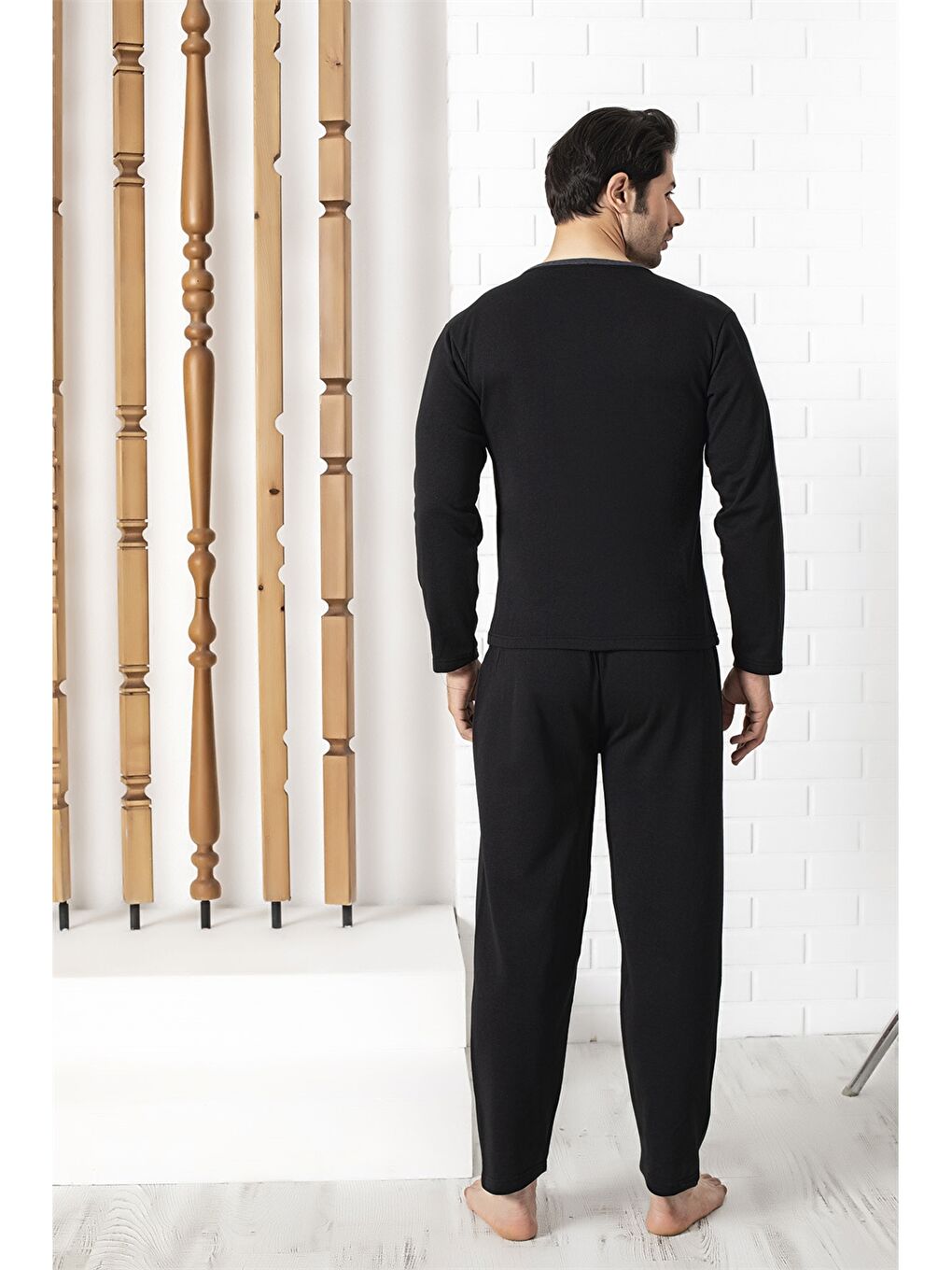 Siyah Standart Kalıp Erkek Pijama Takımı-1