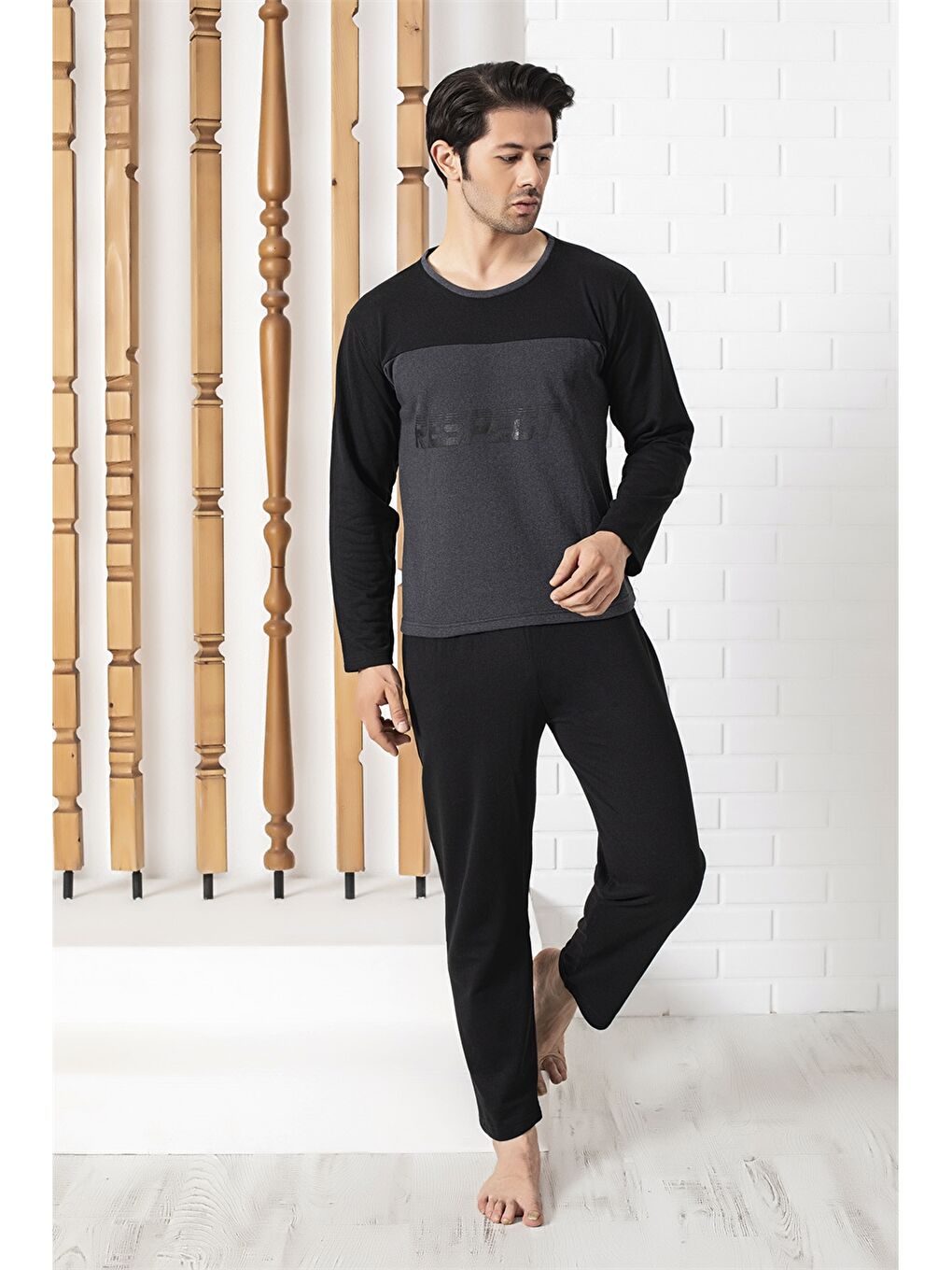 Siyah Standart Kalıp Erkek Pijama Takımı-2