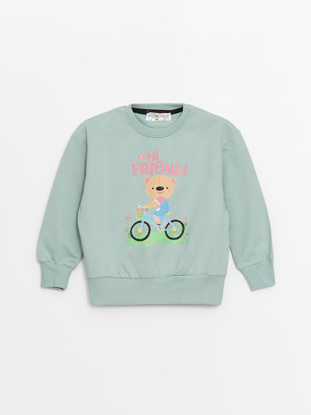 Yeşil Bisiklet Yaka Uzun Kollu Kız Bebek Sweatshirt ve Eşofman Alt 2'li Takım-1