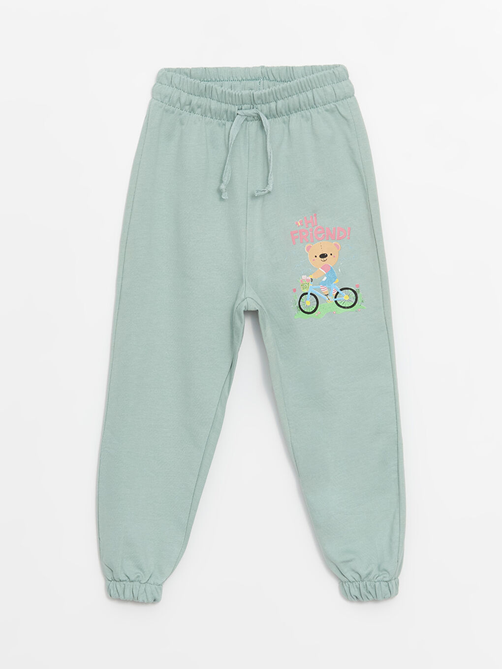 Yeşil Bisiklet Yaka Uzun Kollu Kız Bebek Sweatshirt ve Eşofman Alt 2'li Takım-2