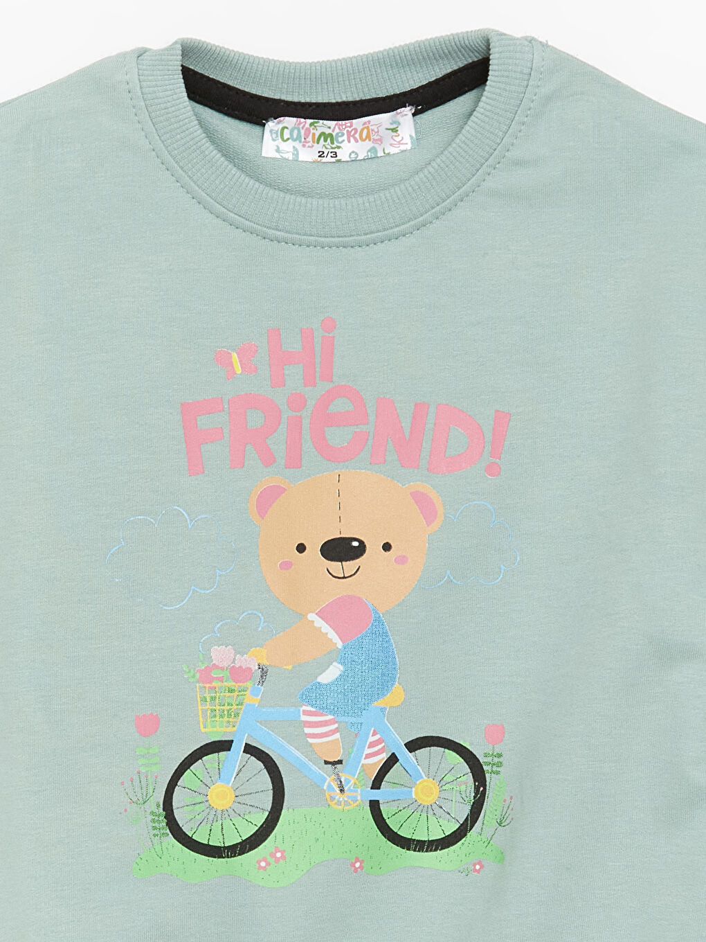 Yeşil Bisiklet Yaka Uzun Kollu Kız Bebek Sweatshirt ve Eşofman Alt 2'li Takım-5