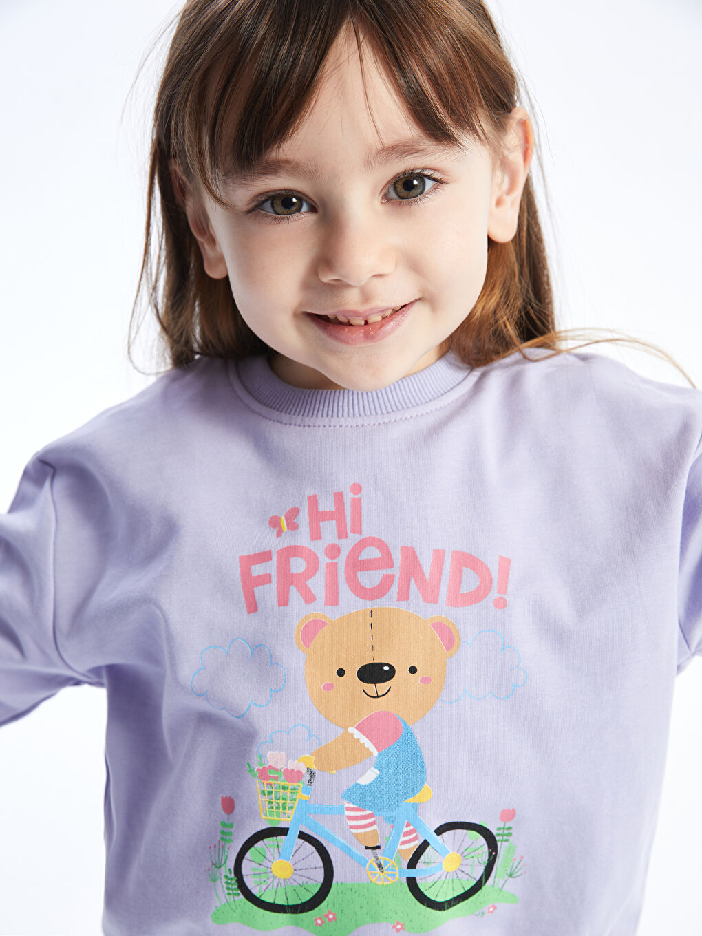 Lila Bisiklet Yaka Uzun Kollu Kız Bebek Sweatshirt ve Eşofman Alt 2'li Takım