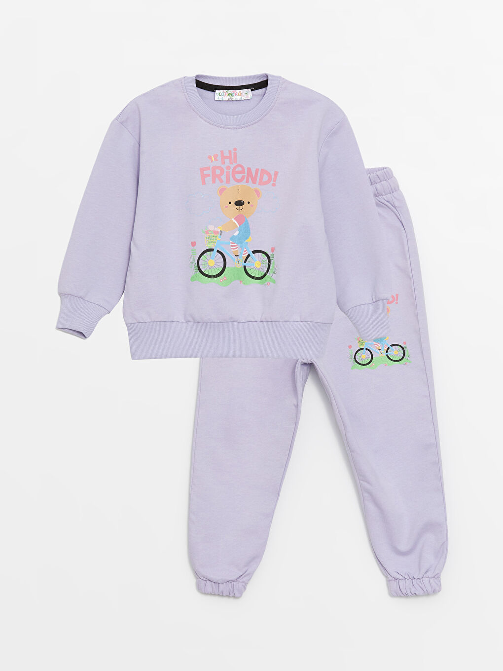 Lila Bisiklet Yaka Uzun Kollu Kız Bebek Sweatshirt ve Eşofman Alt 2'li Takım-4
