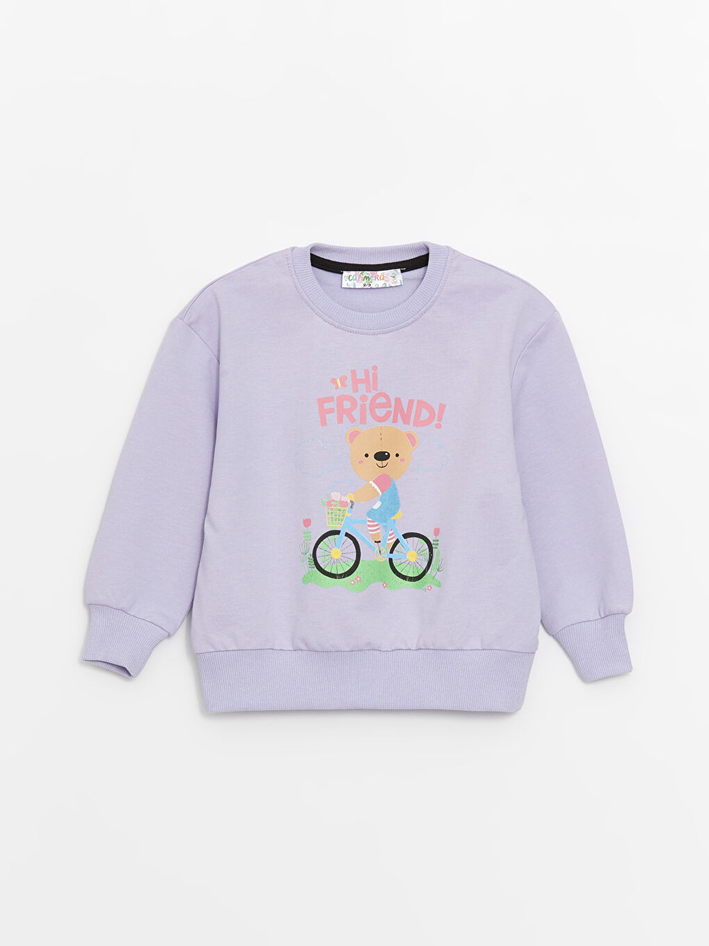 Lila Bisiklet Yaka Uzun Kollu Kız Bebek Sweatshirt ve Eşofman Alt 2'li Takım-5