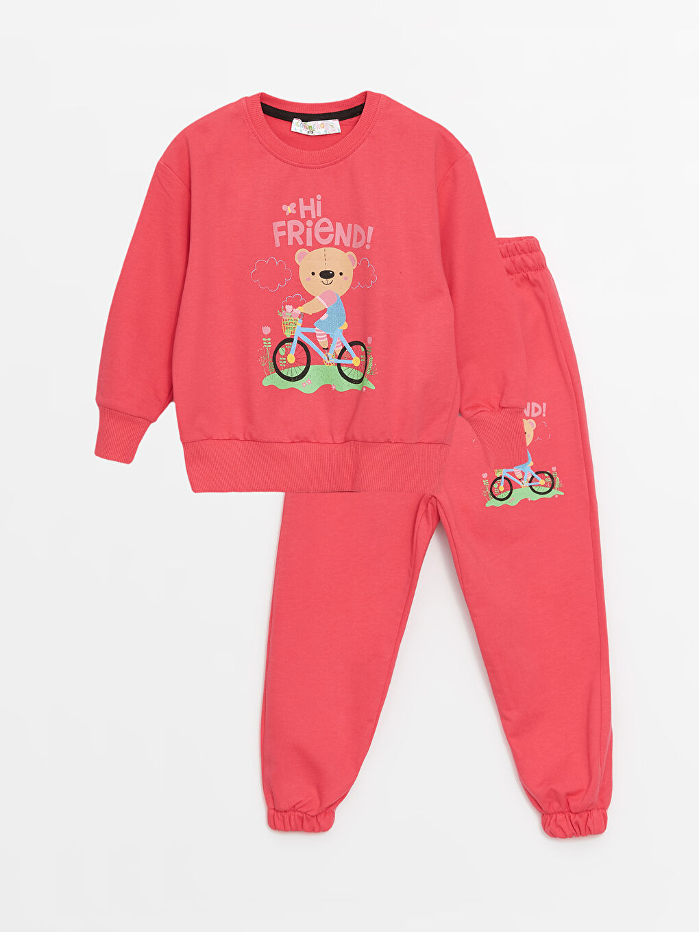 Calimera Kids Fuşya Bisiklet Yaka Uzun Kollu Kız Bebek Sweatshirt ve Eşofman Alt 2'li Takım