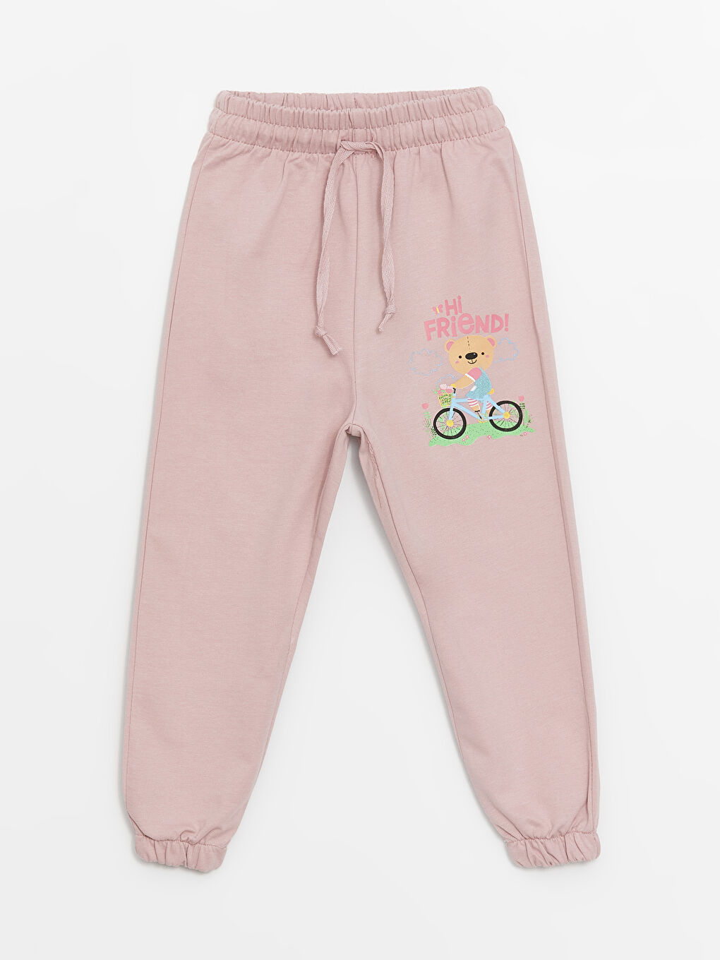 Pembe Bisiklet Yaka Uzun Kollu Kız Bebek Sweatshirt ve Eşofman Alt 2'li Takım-2