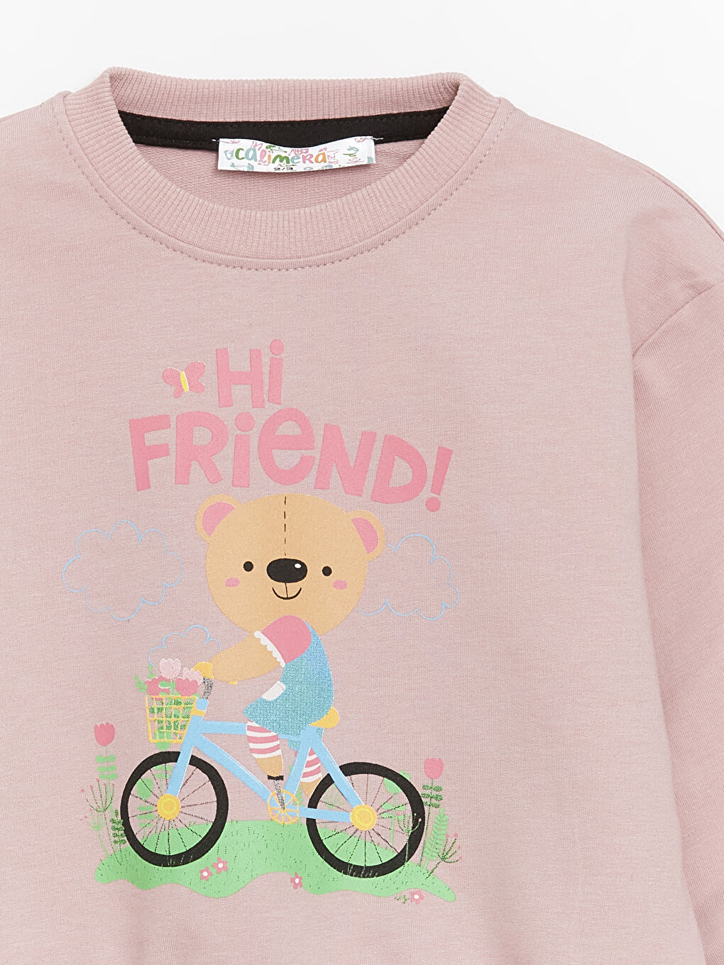 Pembe Bisiklet Yaka Uzun Kollu Kız Bebek Sweatshirt ve Eşofman Alt 2'li Takım-5