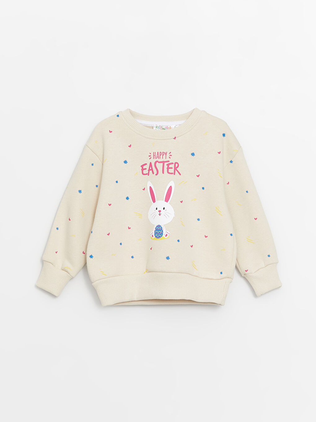 Bej Bisiklet Yaka Uzun Kollu Kız Bebek Sweatshirt ve Eşofman Alt 2'li Takım-1