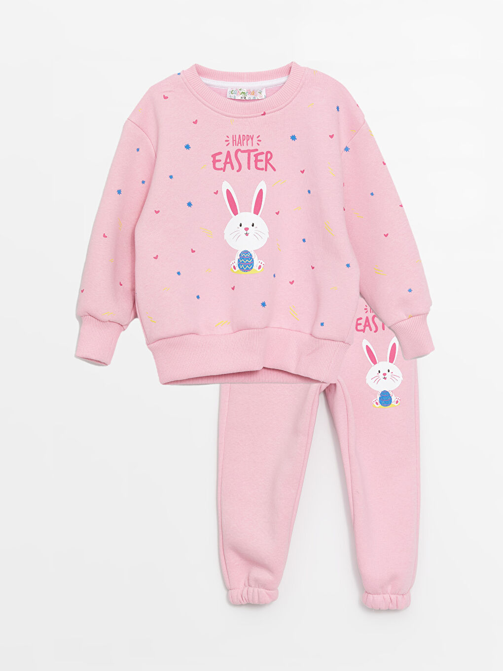 Pembe Bisiklet Yaka Uzun Kollu Kız Bebek Sweatshirt ve Eşofman Alt 2'li Takım-3