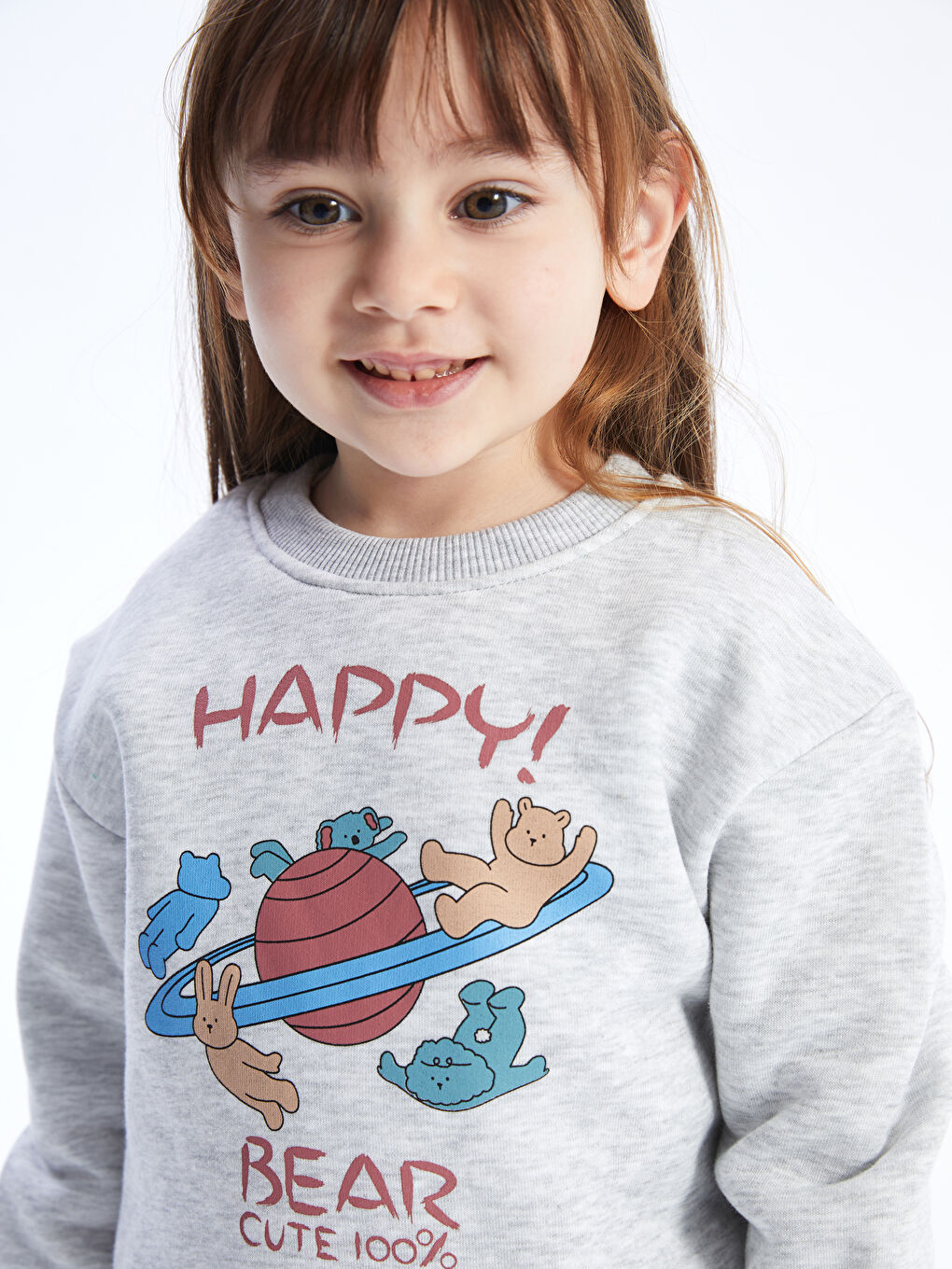 Calimera Kids Gri Bisiklet Yaka Uzun Kollu Kız Bebek Sweatshirt ve Eşofman Alt 2'li Takım - 1