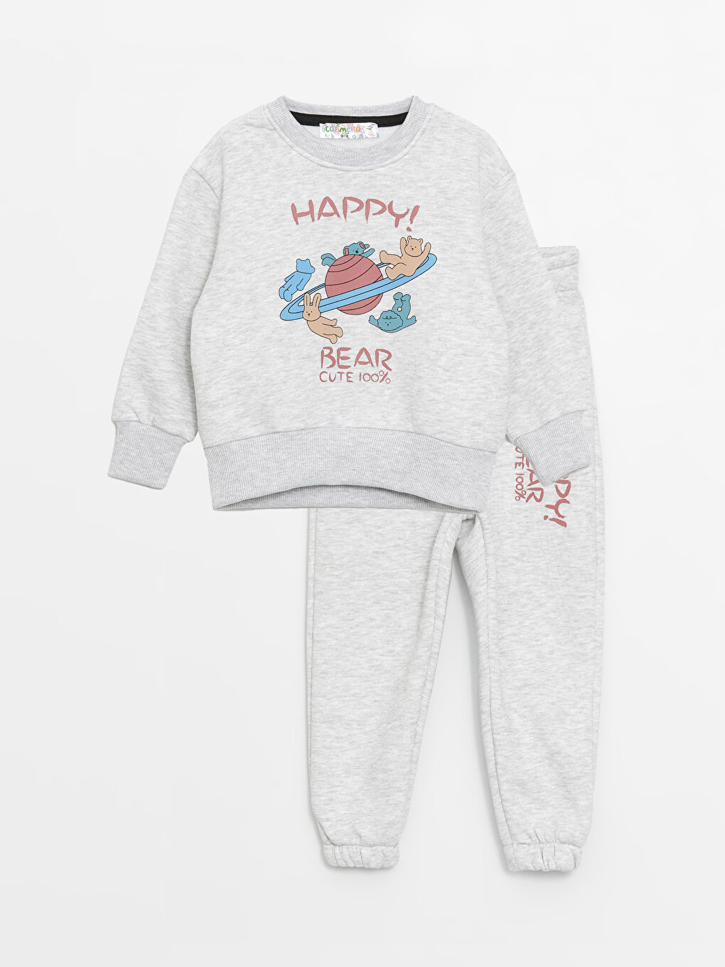 Calimera Kids Gri Bisiklet Yaka Uzun Kollu Kız Bebek Sweatshirt ve Eşofman Alt 2'li Takım - 3