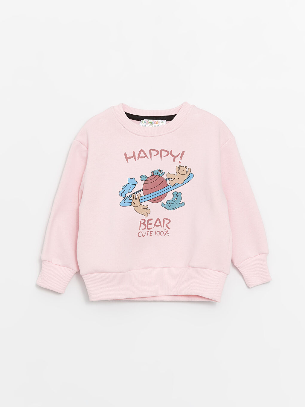 Pembe Bisiklet Yaka Uzun Kollu Kız Bebek Sweatshirt ve Eşofman Alt 2'li Takım-1