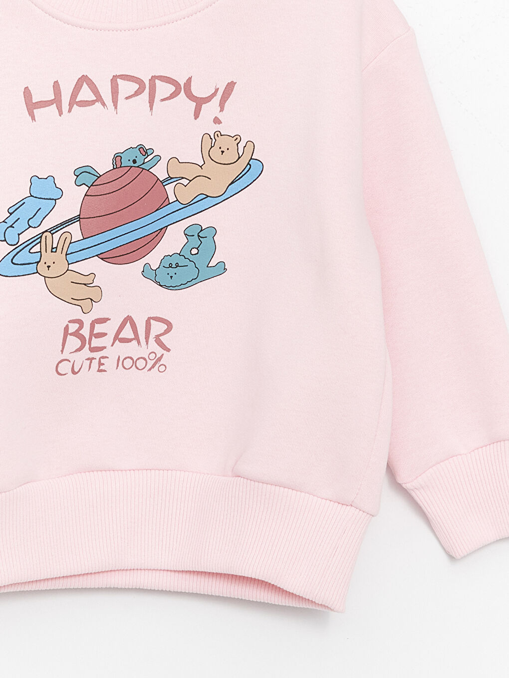 Pembe Bisiklet Yaka Uzun Kollu Kız Bebek Sweatshirt ve Eşofman Alt 2'li Takım-5