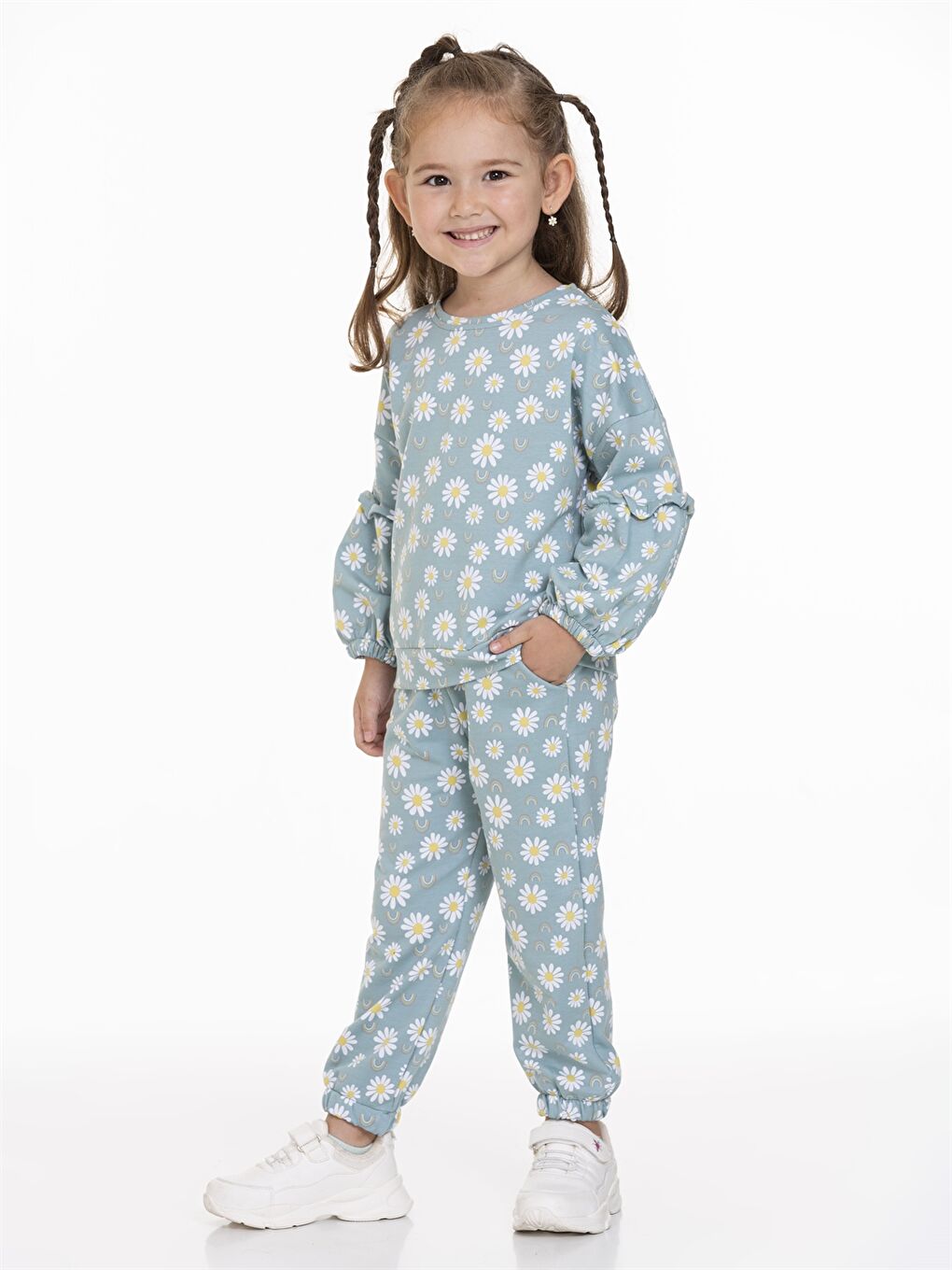 Yeşil Bisiklet Yaka Uzun Kollu Baskılı Kız Bebek 2'li Takım-2