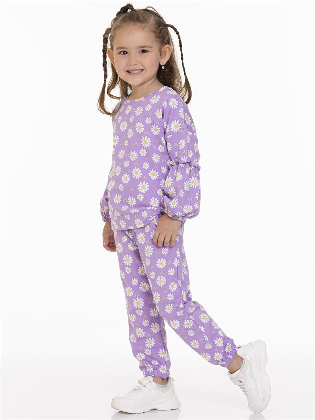 Lila Bisiklet Yaka Uzun Kollu Baskılı Kız Bebek 2'li Takım-2
