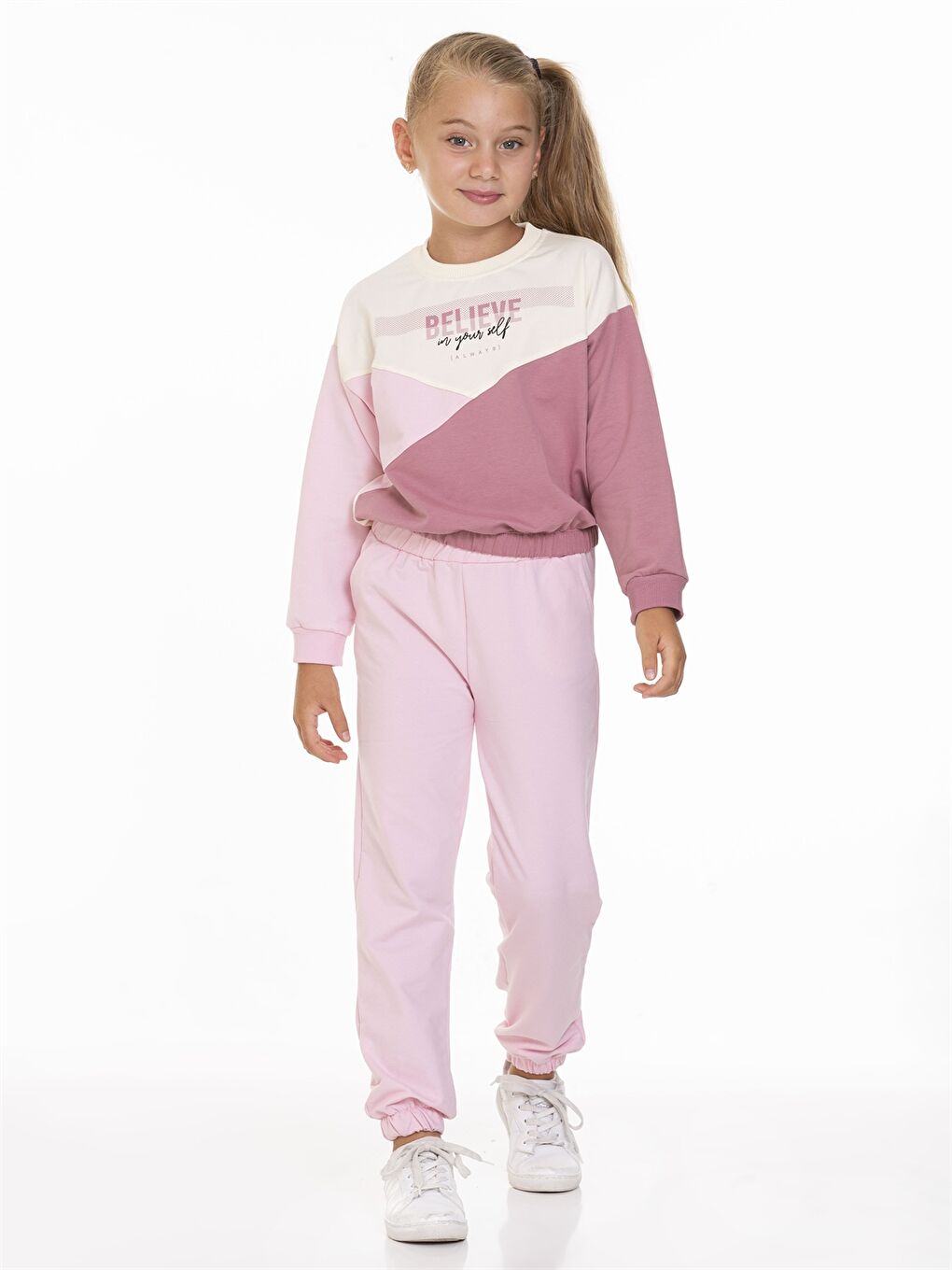 Pembe Bisiklet Yaka Baskılı Uzun Kollu Kız Çocuk Takım