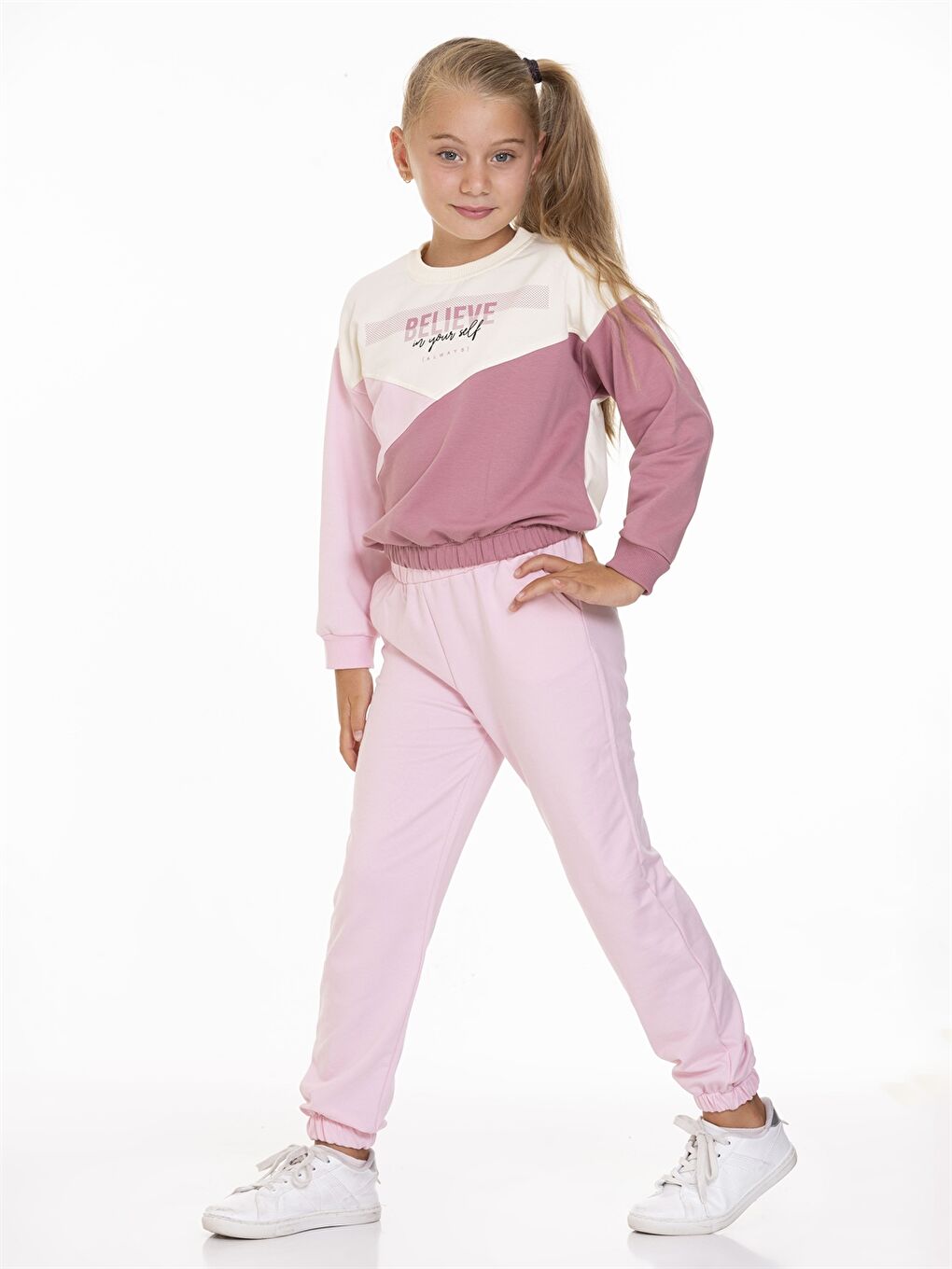 Pembe Bisiklet Yaka Baskılı Uzun Kollu Kız Çocuk Takım-2