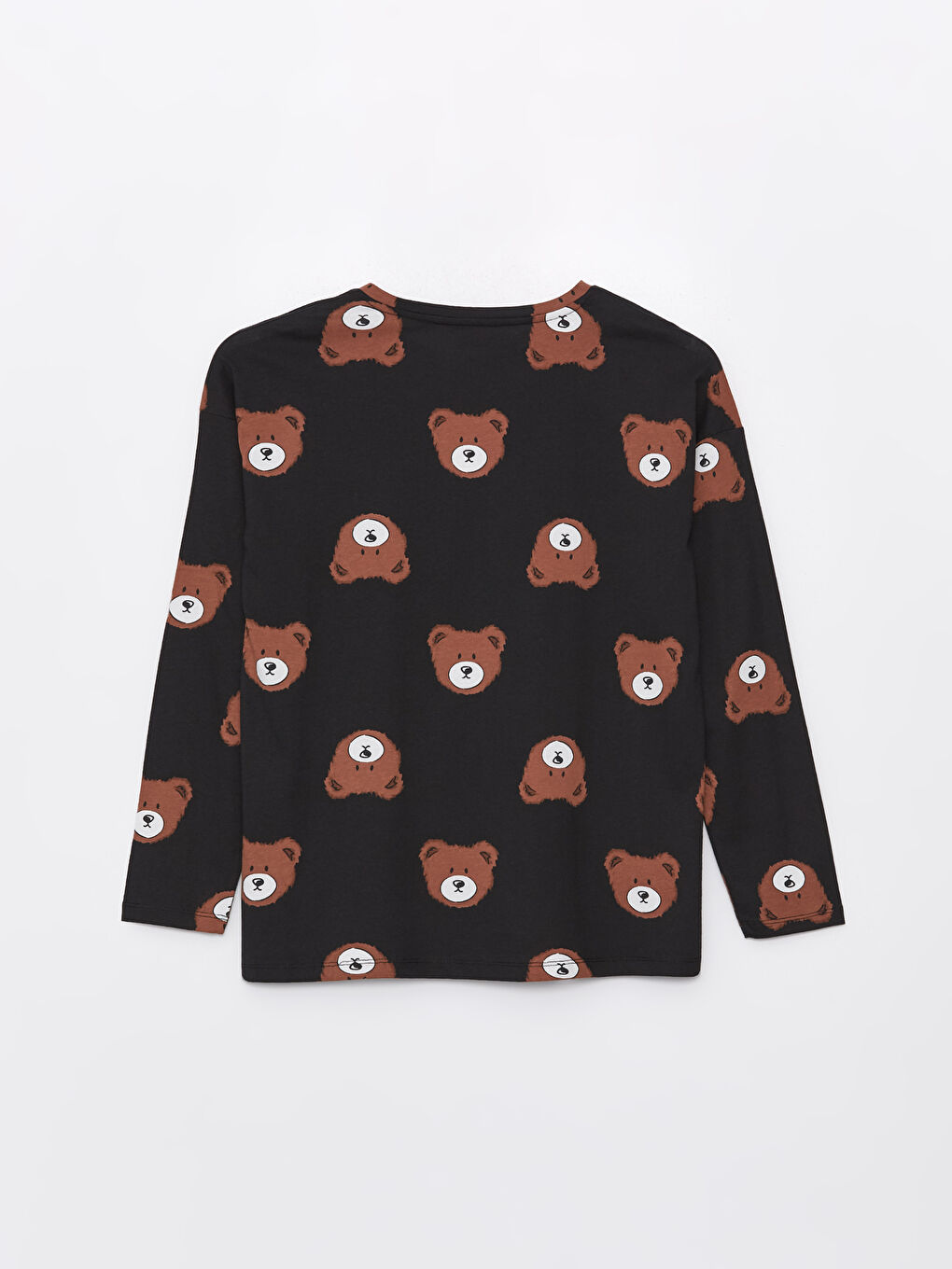 Siyah Bisiklet Yaka Teddy Baskılı Kadın Pijama Üst-1