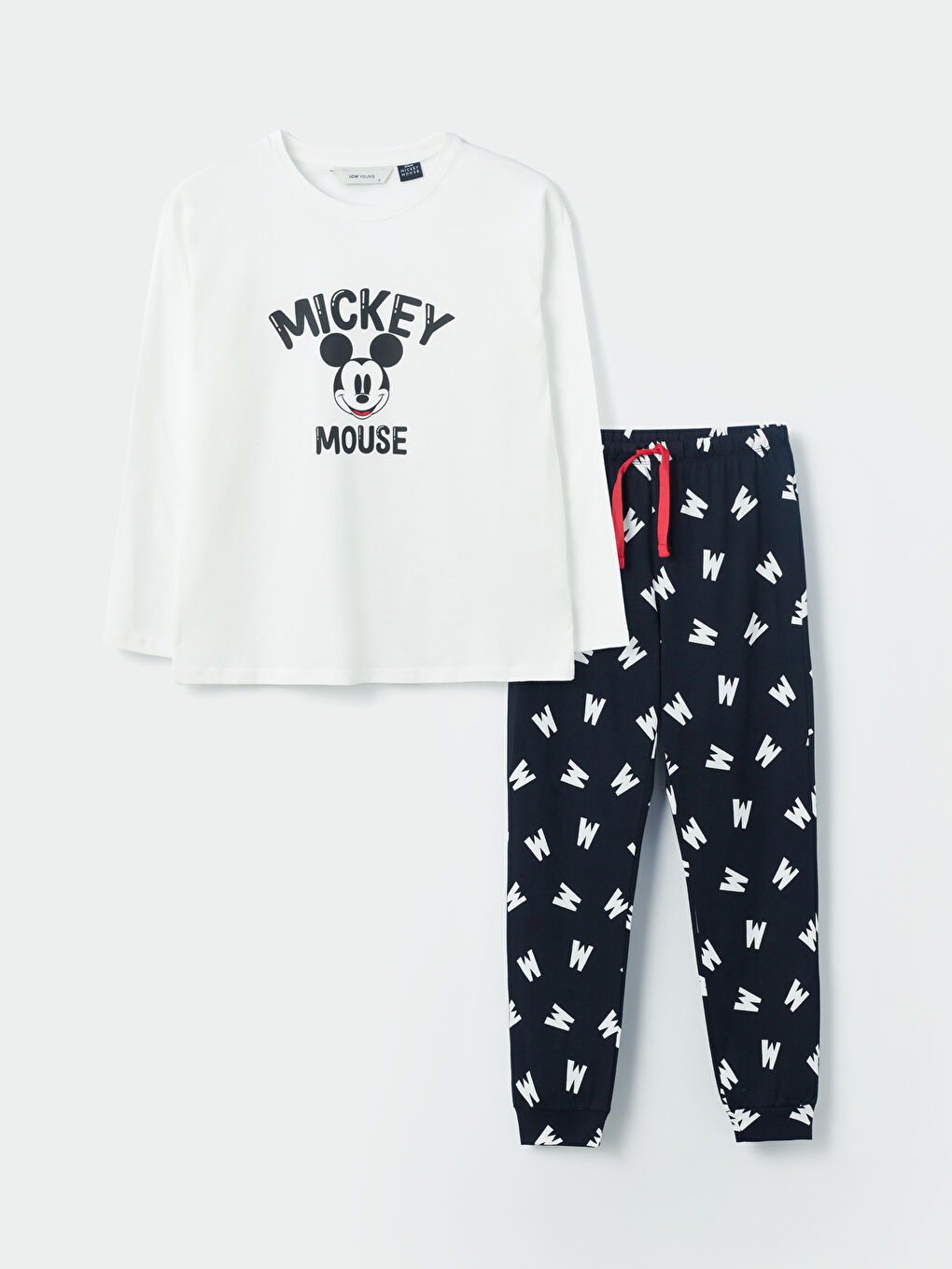 LCW Young Siyah Baskılı Bisiklet Yaka Mickey Mouse Baskılı Uzun Kollu Kadın Pijama Takımı - 5