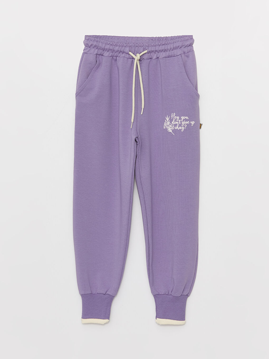 Lila Beli Lastikli Baskılı Kız Çocuk Jogger Eşofman Altı