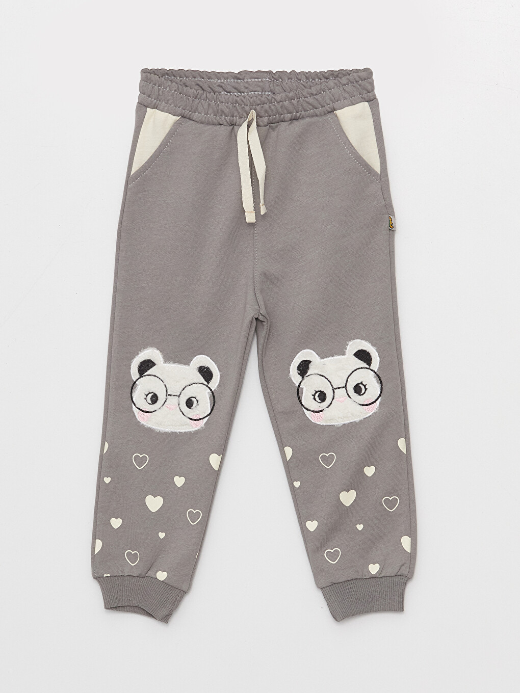 Gri Beli Lastikli Baskılı Kız Bebek Jogger Eşofman Alt