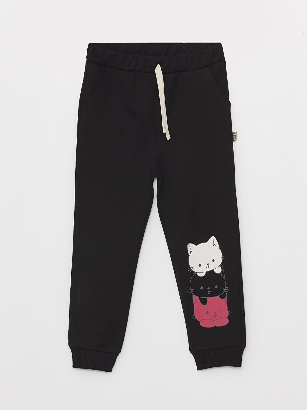 Siyah Beli Lastikli Baskılı Kız Bebek Eşofman Altı