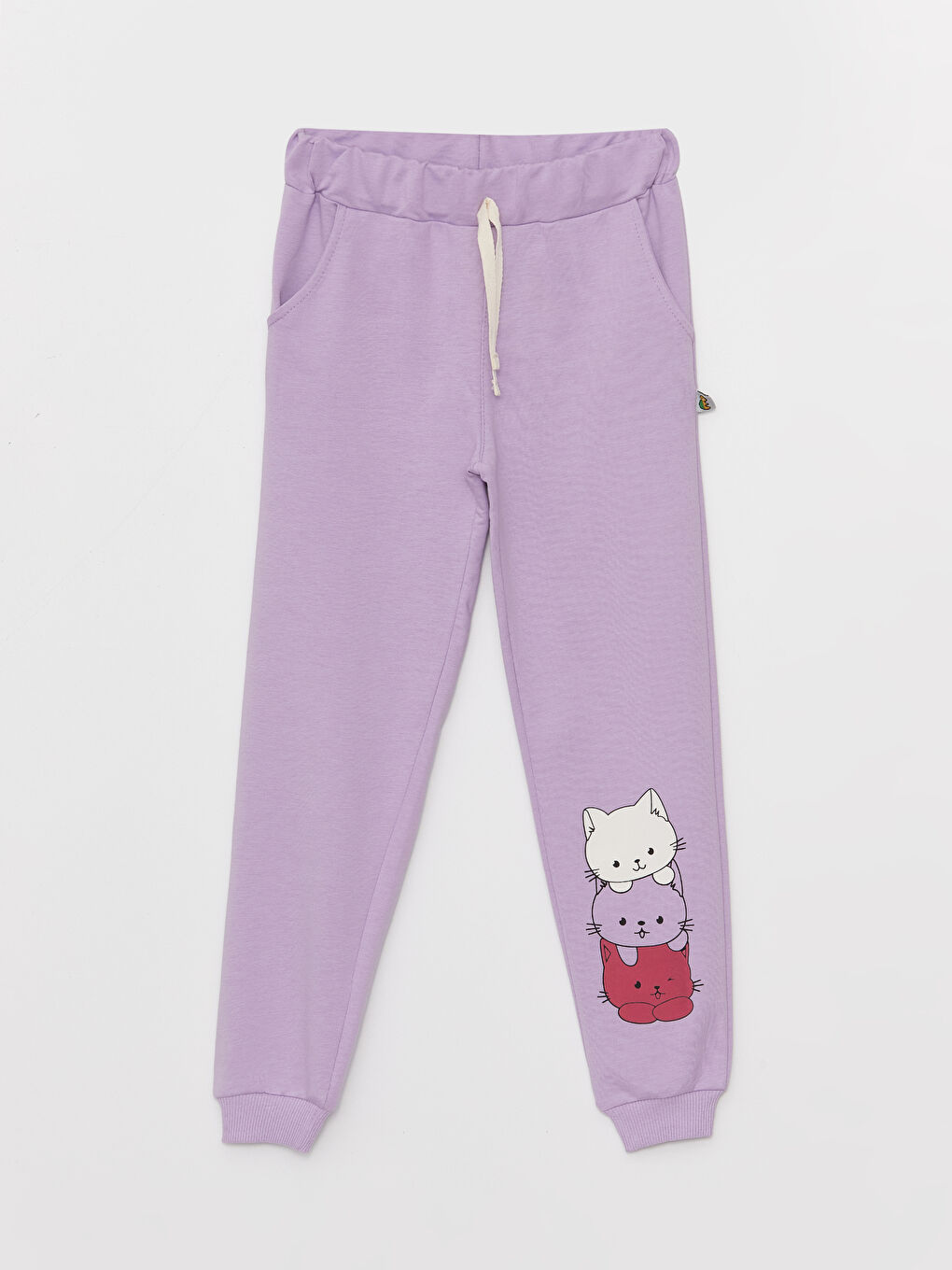 Mor Beli Lastikli Baskılı Kız Çocuk Eşofman Altı