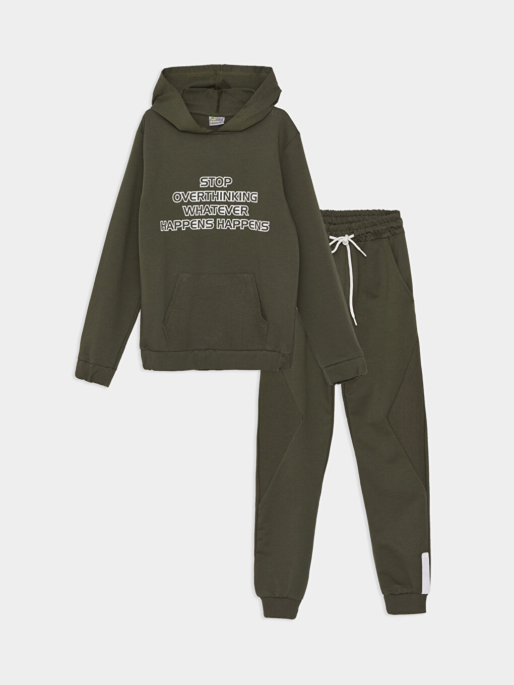 Haki Kapüşonlu Erkek Çocuk Sweatshirt ve Eşofman Alt 2'li Takım