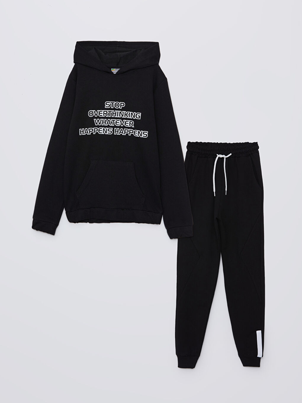 Siyah Kapüşonlu Erkek Çocuk Sweatshirt ve Eşofman Alt 2'li Takım