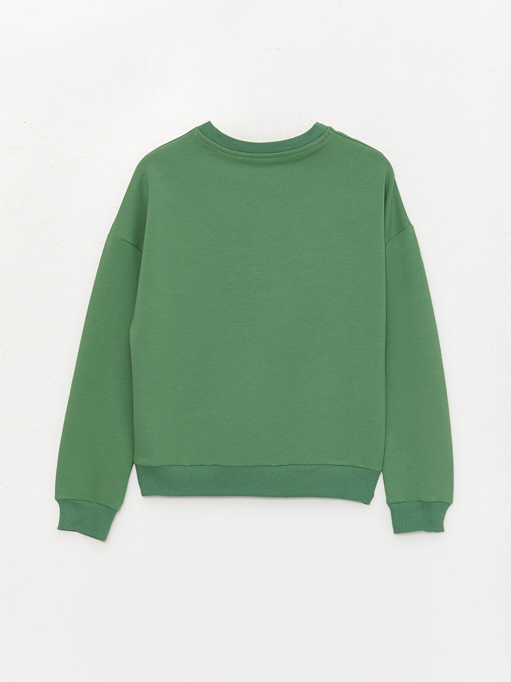 Yeşil Bisiklet Yaka Basic Kız Çocuk Sweatshirt-1