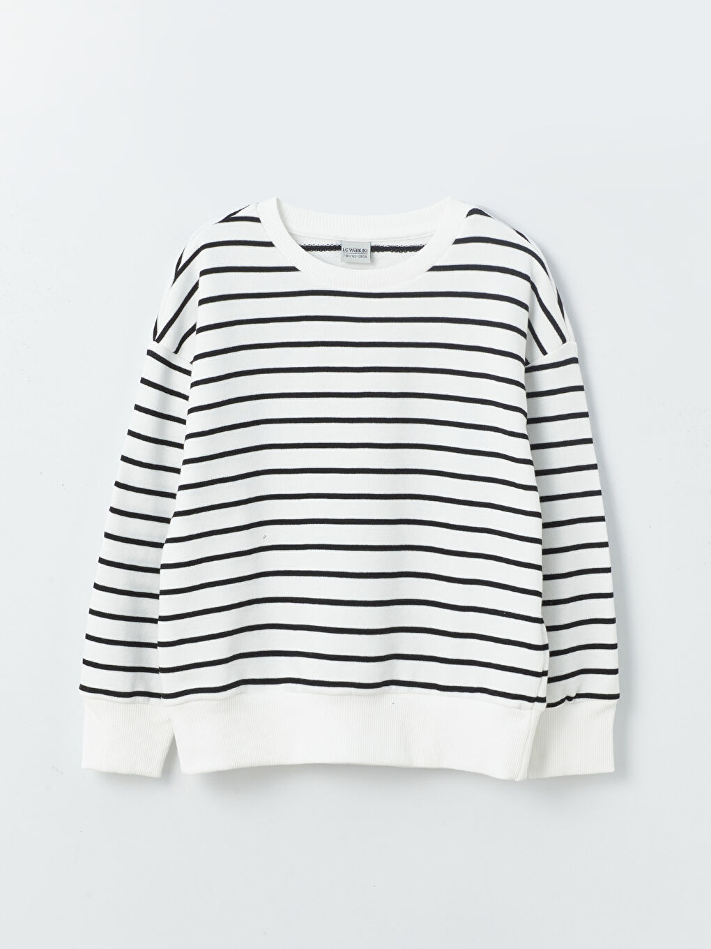 Ekru Bisiklet Yaka Çizgili Uzun Kollu Kız Çocuk Sweatshirt-3